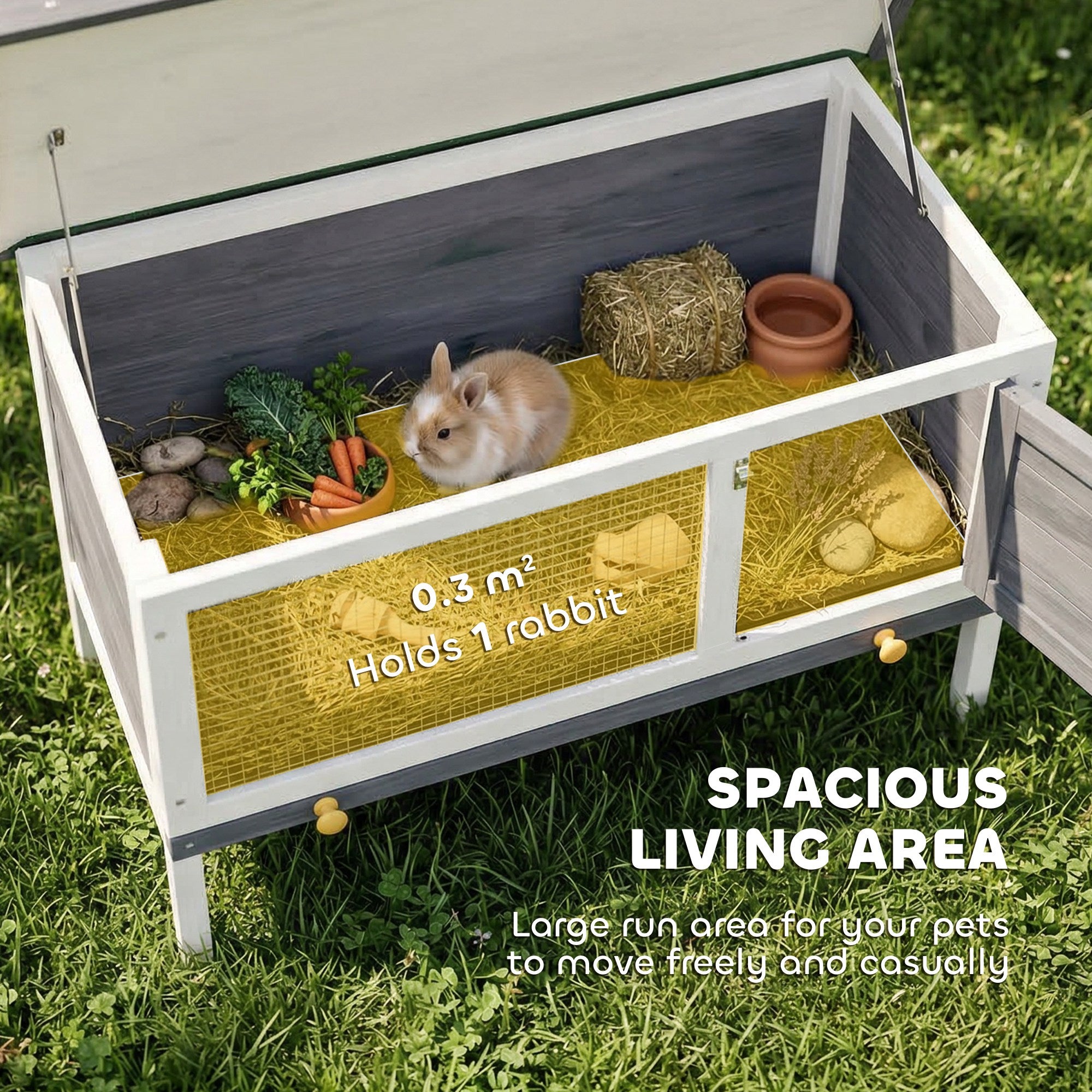 PawHut Wooden Rabbit Hutch, Guinea Pig Hutch with Asphalt Roof, Outdoor Elevated Bunny House for Rabbits, Chinchillas