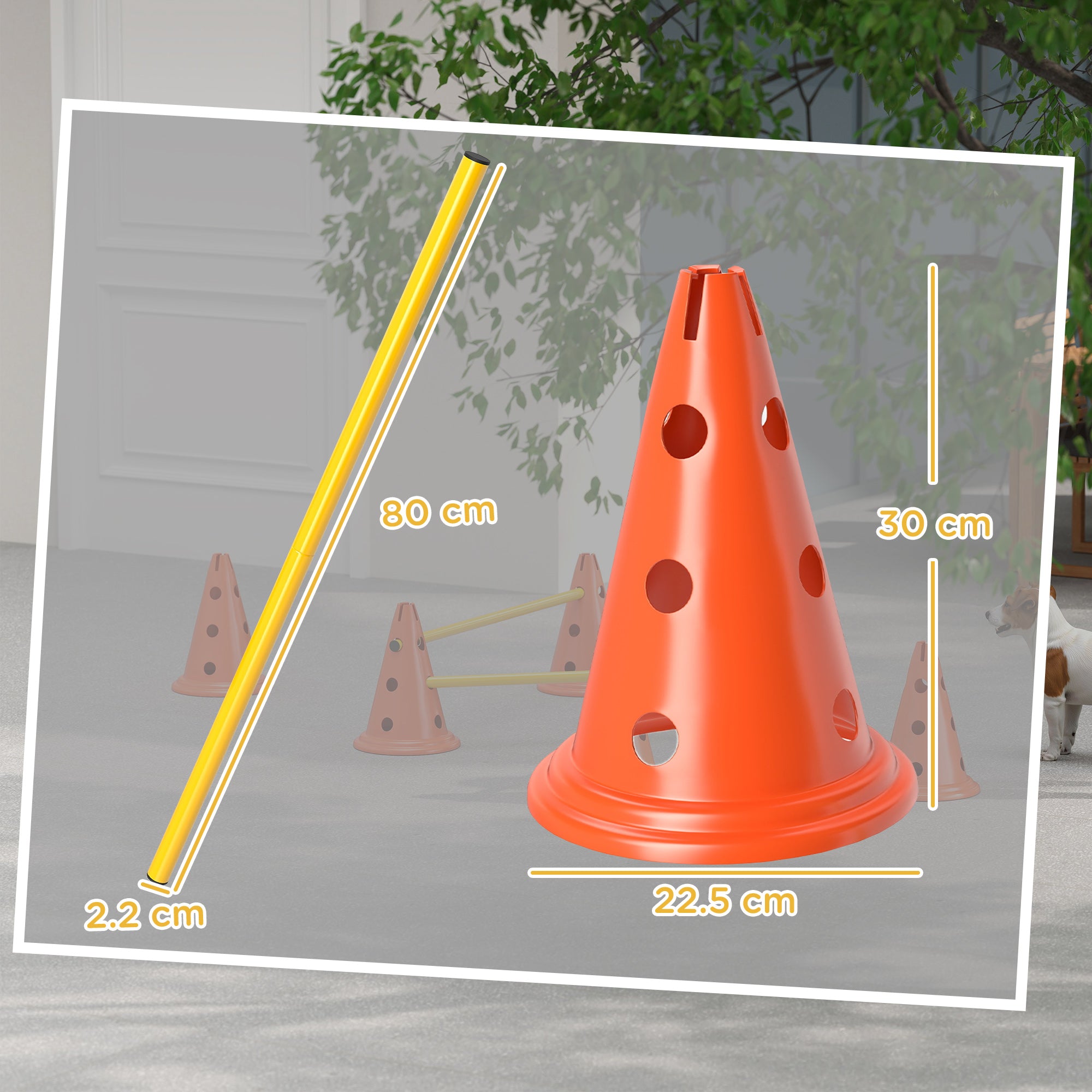 PawHut Dog Agility Equipment Set of 6 Cones, 6 Poles with Carry Bag, 3 PCS Adjustable Height Jumping Obstacles, Orange