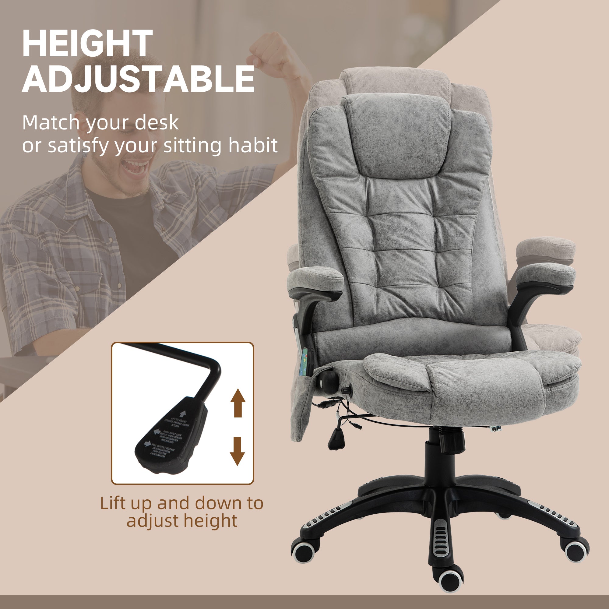 Vinsetto Massage Recliner Chair Heated Office Chair with Six Massage Points Microfiber Cloth 360\'c2\'b0 Swivel Wheels Grey
