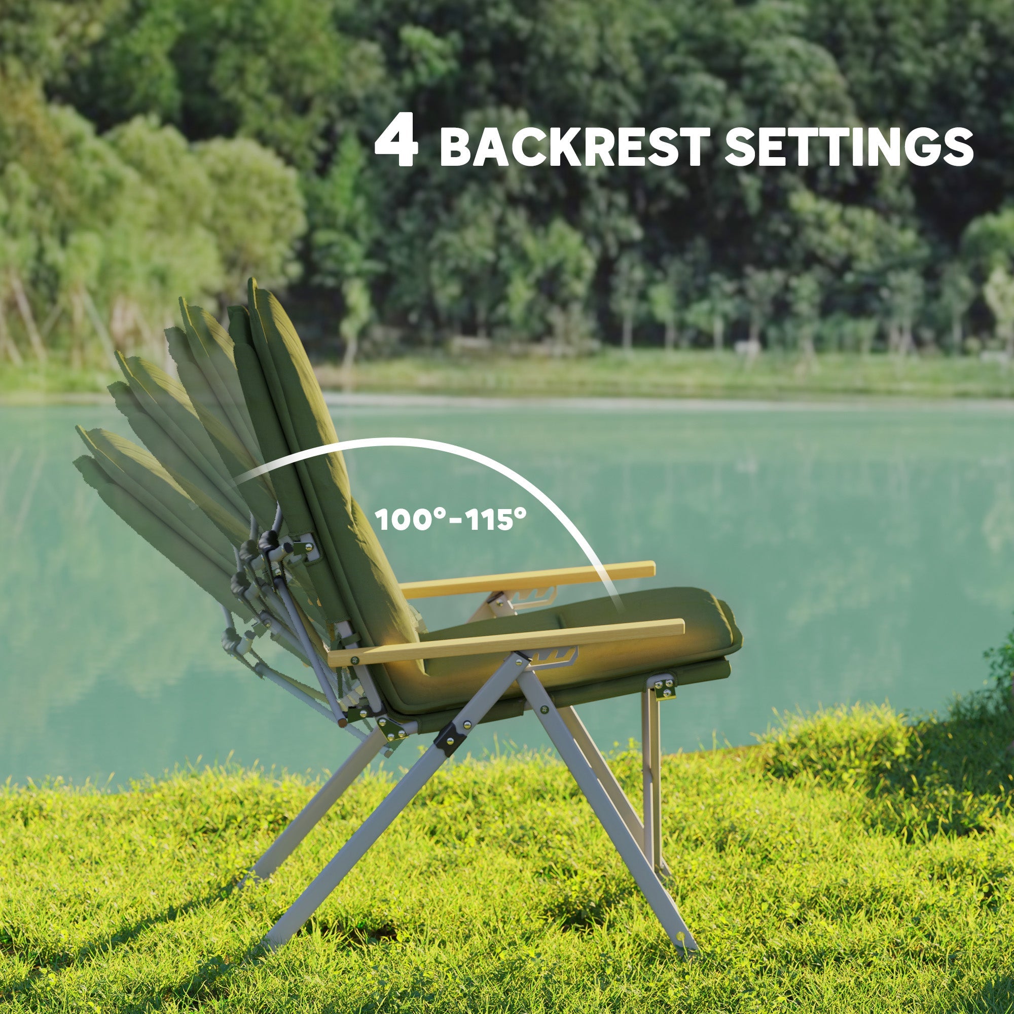 Outsunny Portable Camping Chair for Adults, High Back Folding Chair with Padded Seat and Carry Bag, Outdoor Recliner for Hiking, Fishing, Beach and Picnic, Green