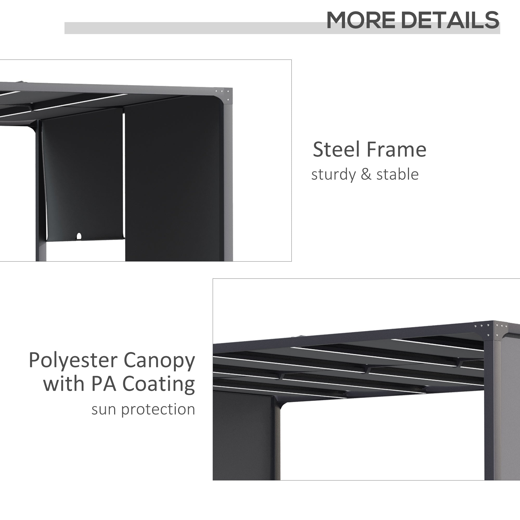 Outsunny 3(m) x 4m Metal Pergola with LED Lights, Outdoor Garden Pergola with Sliding Roof, Solar Powered, for BBQ,\'c2\'a0Lawn, Dark Grey