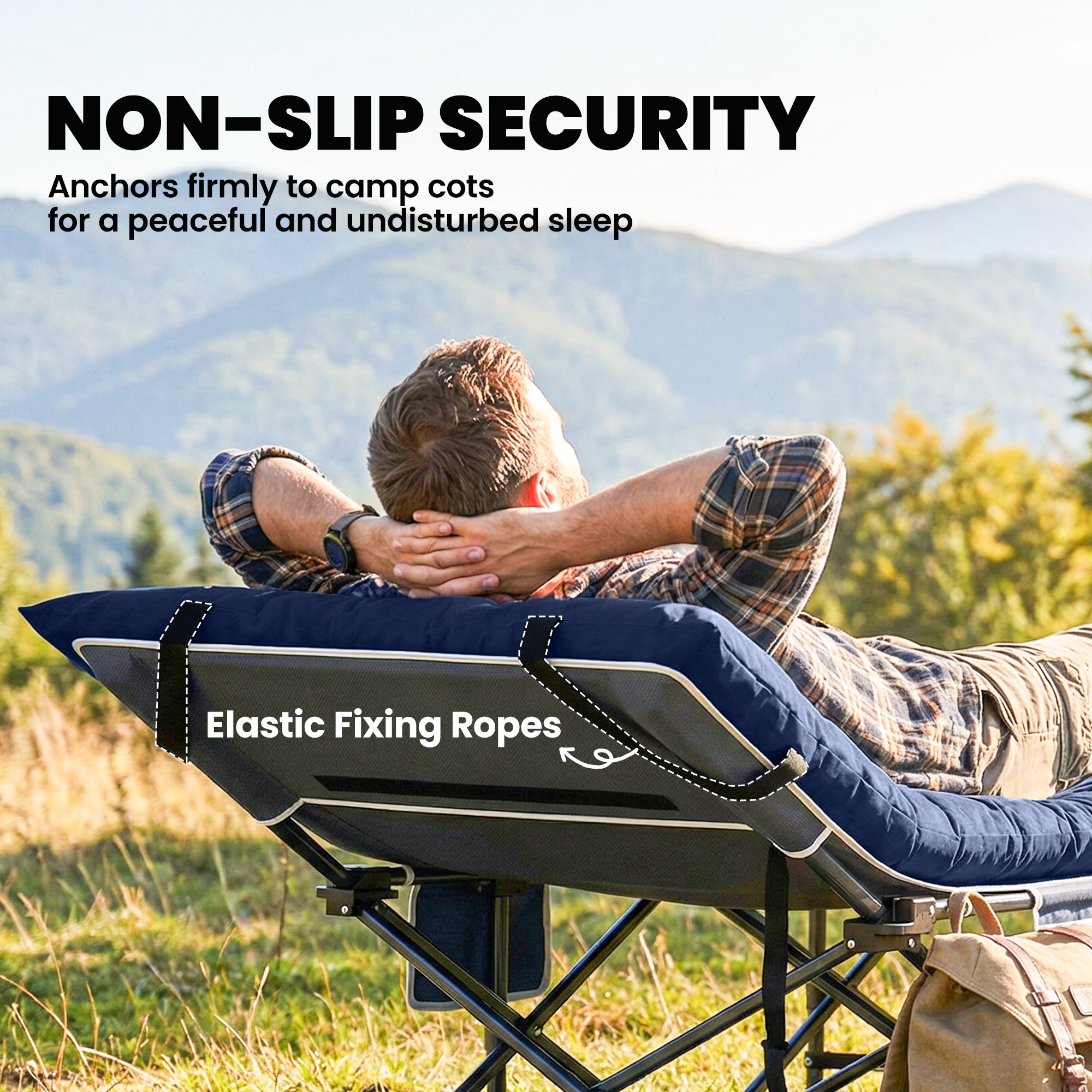 Outsunny Sleeping Mat, Foldable Camping Mattress Pad with Four Corner Elastic Straps, Dark Blue