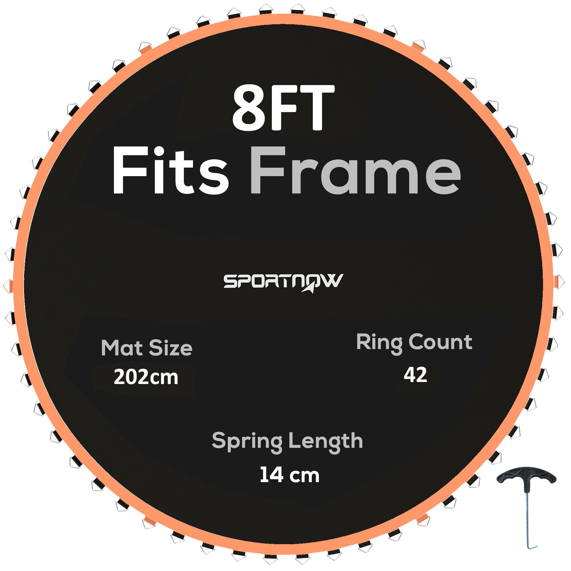 SPORTNOW Trampoline Replacement Mat with Spring Pull Tool, 42 V-Hooks, for 8ft Trampoline using 14cm Springs, Orange