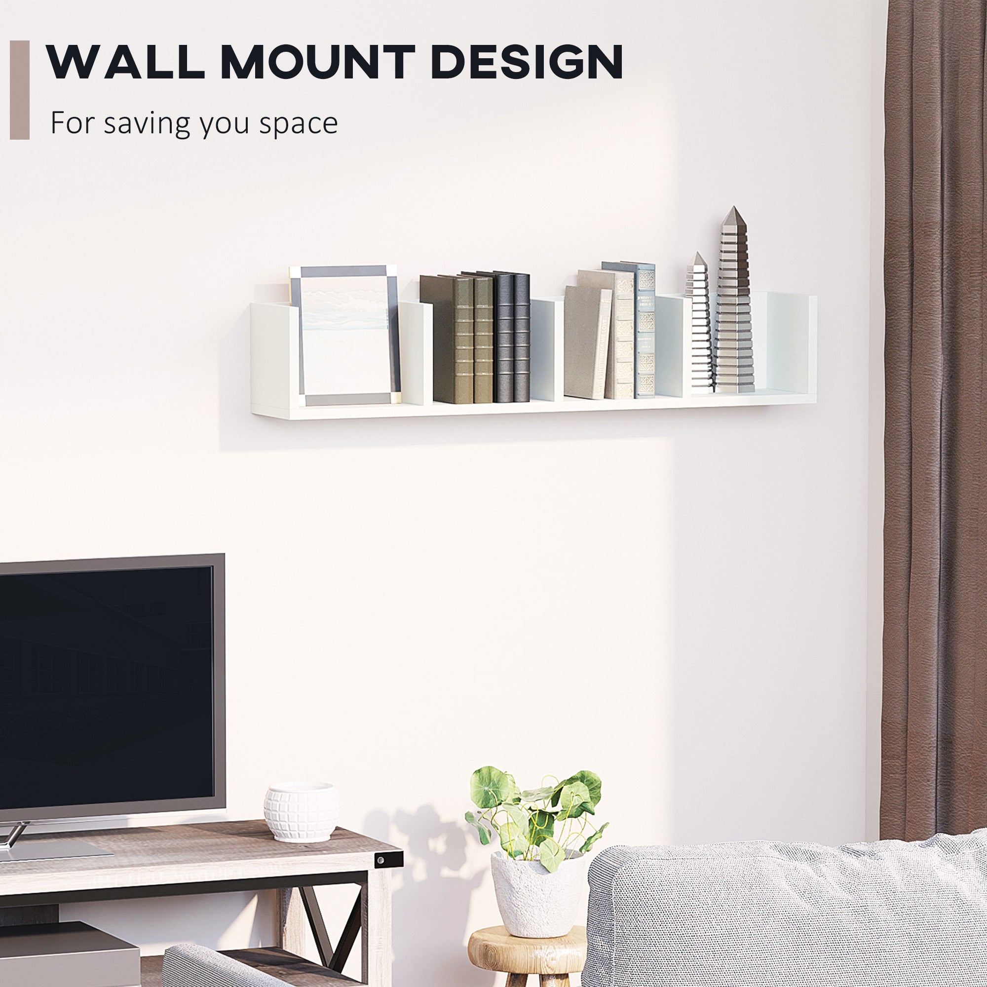 HOMCOM Wall Mount 84 CD / 56 DVD/Blu-ray/ Media Storage Rack 4 Cubes, Wooden Shelf Organiser Unit Bookcase Display, Set of 2, White