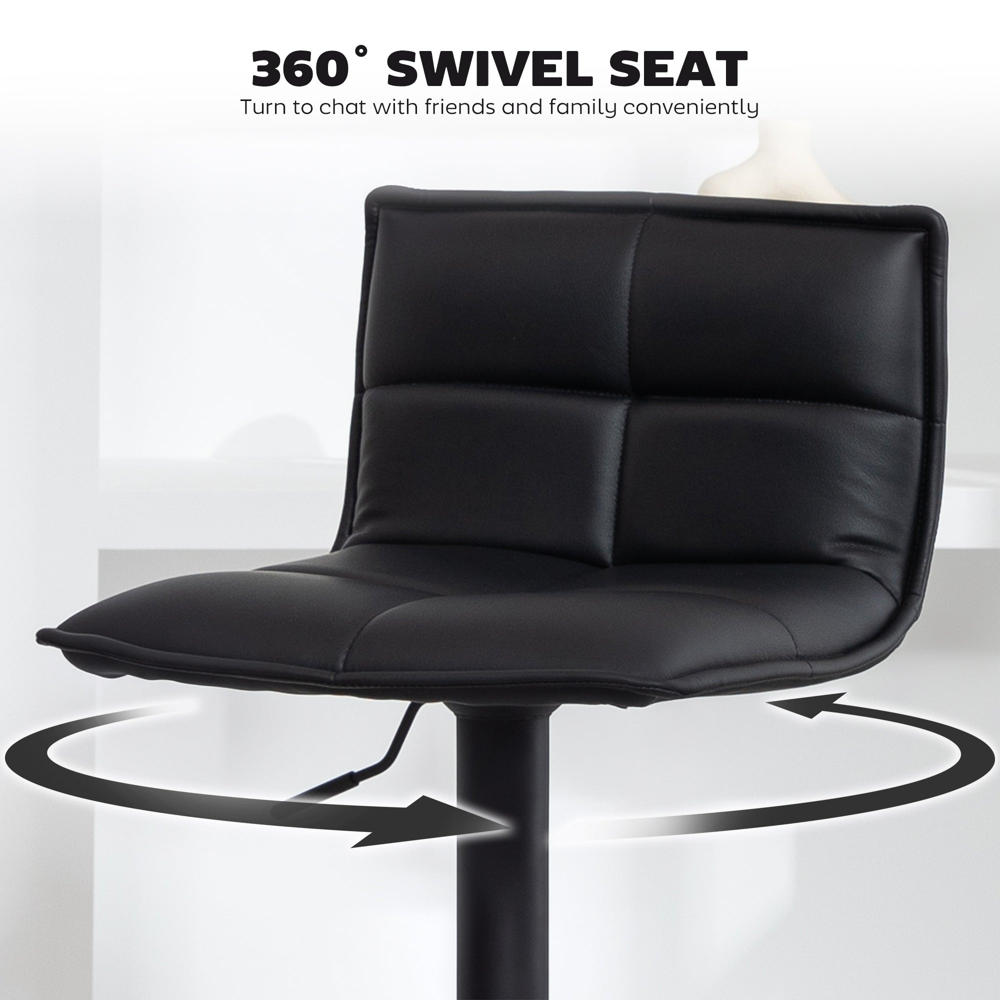 HOMCOM Set of Two Modern Faux Leather Bar Stools - Black