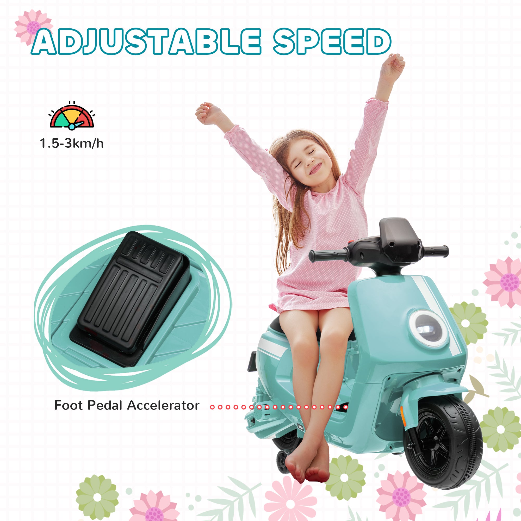 AIYAPLAY 6V Ride on Motorbike, Kids Electric Motorbike w/ Headlights, Music, Training Wheels, for Ages 18-36 Months, Green