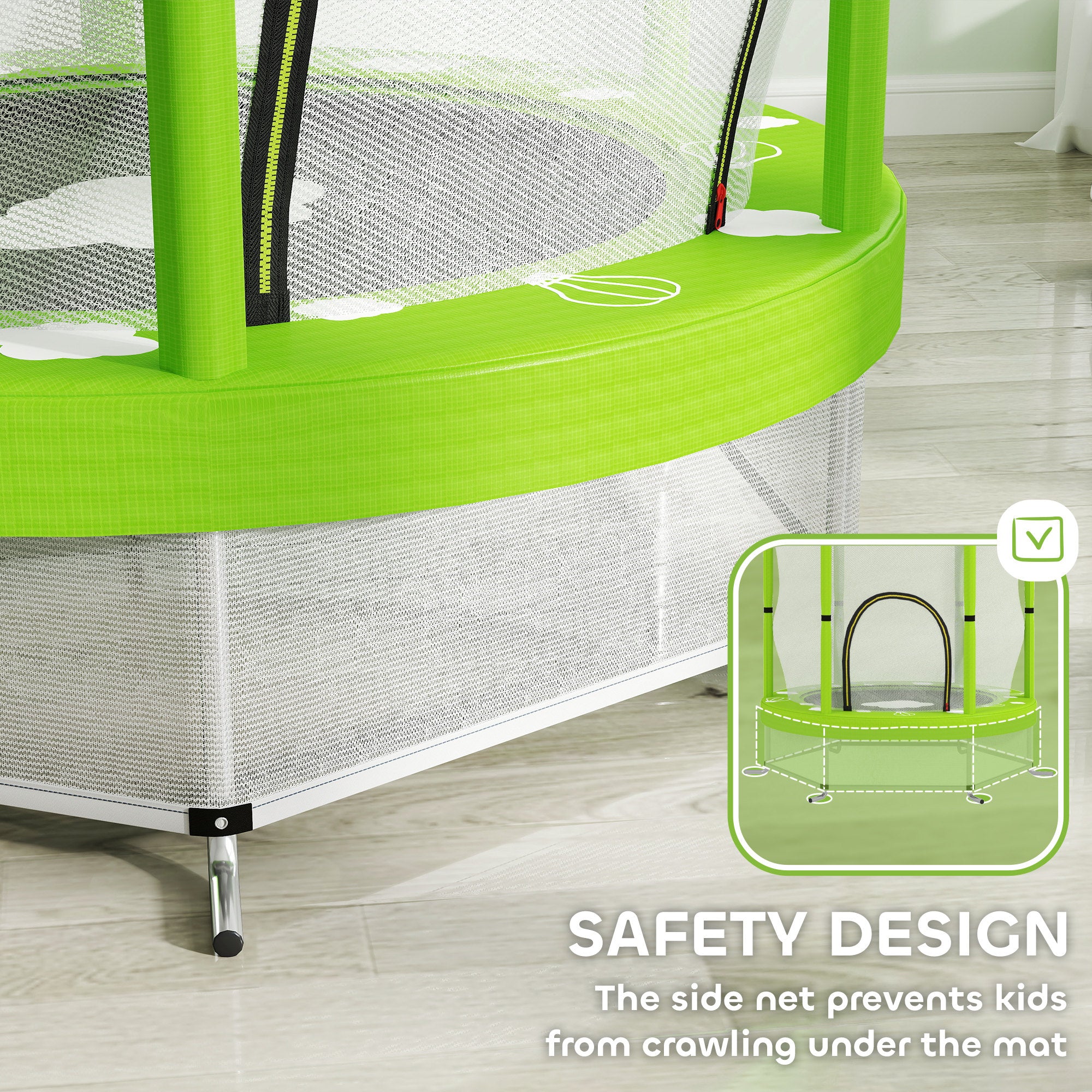 AIYAPLAY 4.6ft Toddler Trampoline w/ Safety Enclosure Net, for Indoor Outdoor Use, Ages 3-6 Years, Green