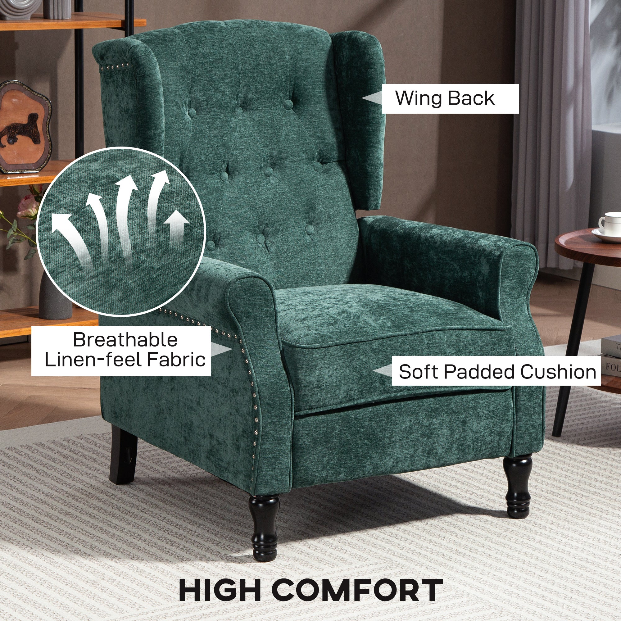 HOMCOM 150° Reclining Vintage Armchair, with footrest - Dark Green