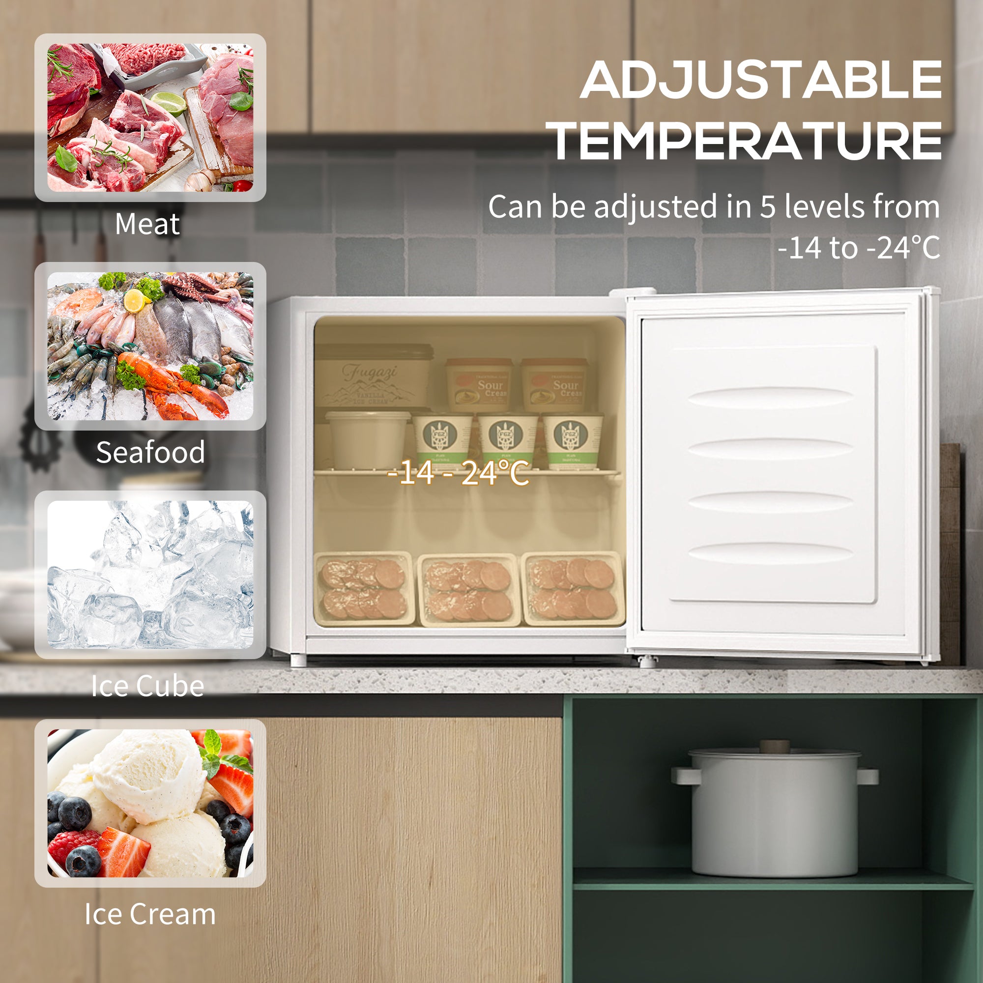 HOMCOM 35L Mini Freezer, -24℃ to -14℃ Temperature - White