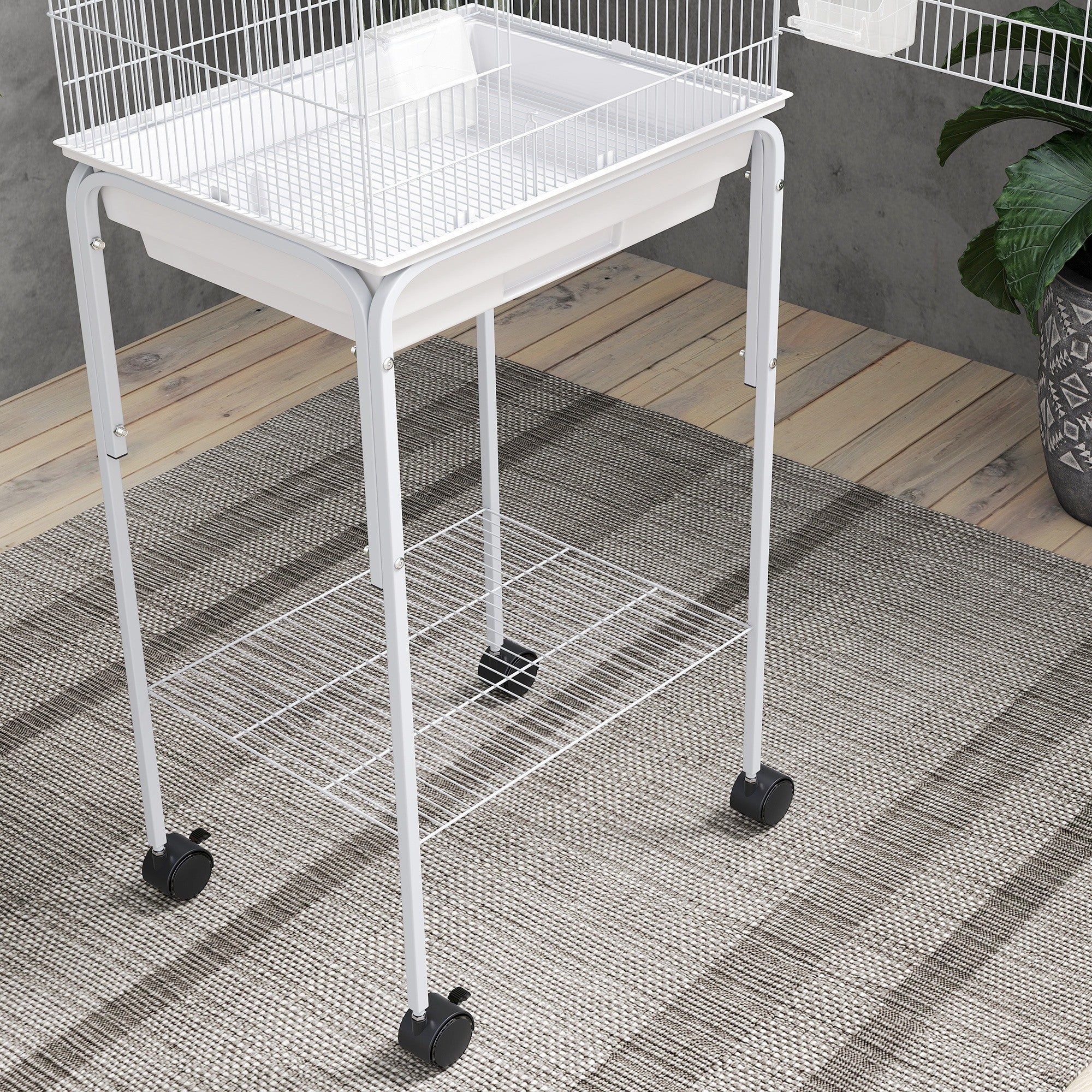 PawHut Bird Cage Budgie Cages for Finch Canary Parakeet with Stand Wheels Slide-out Tray Accessories Storage Shelf, White