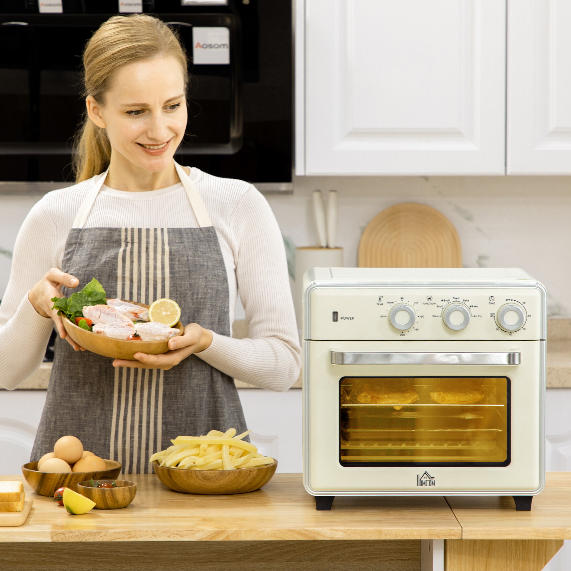 HOMCOM 20L 90-230\'e2\'84\'83 Mini Electric Oven - Cream