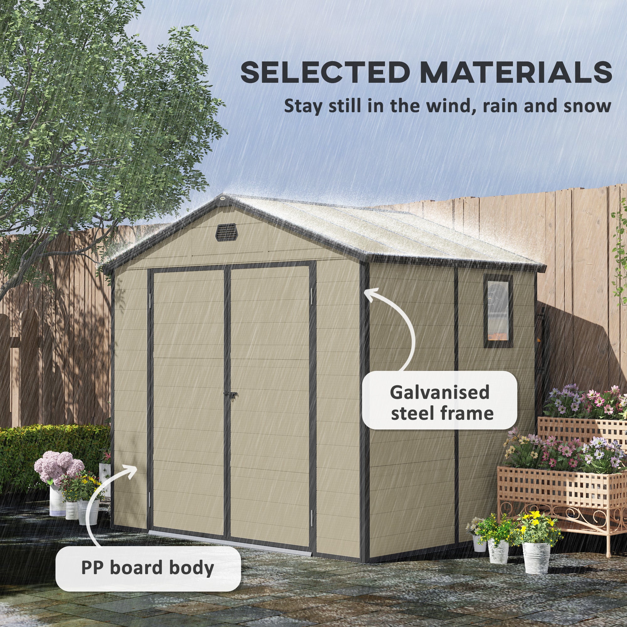 Outsunny 7.9ft x 6.2ft Aluminium Frame and Plastic Wall Shed, with Foundation - Cream White