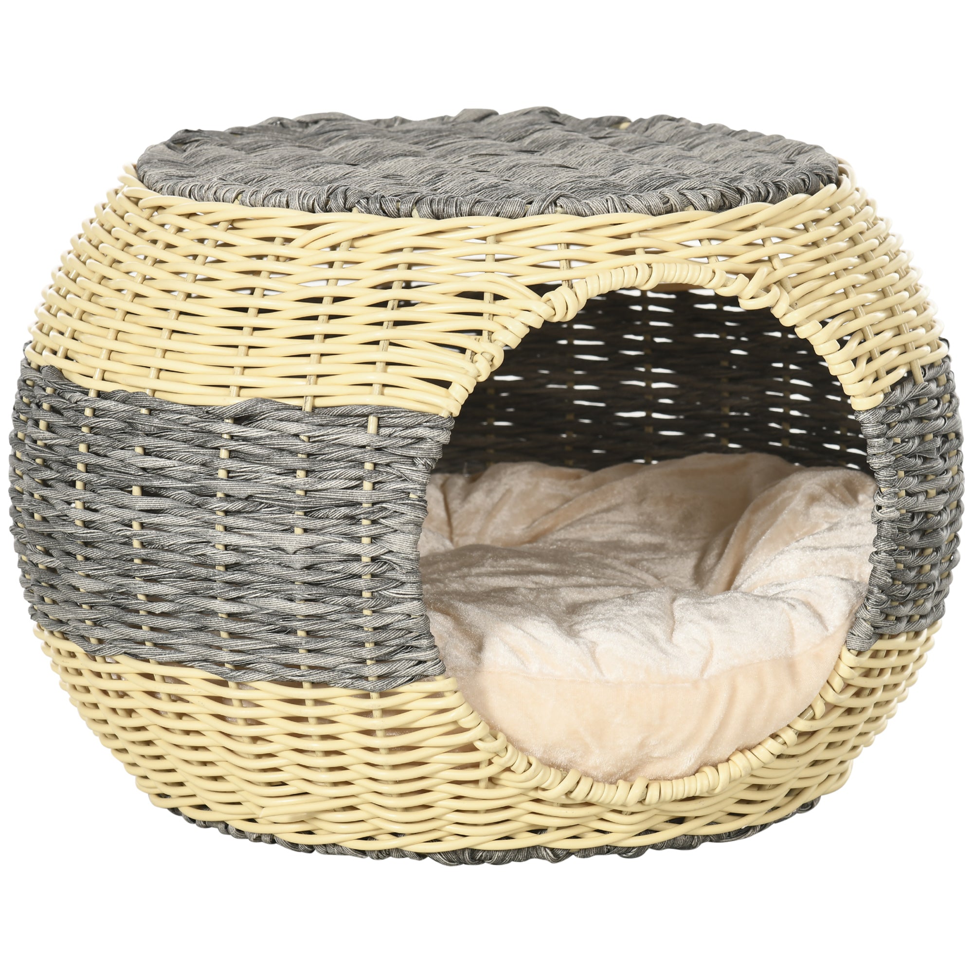 PawHut Wicker Cat House, Rattan Raised Cat Bed, Cosy Kitten Cave with Soft Washable Cushion, \'ce\'a640 x 30cm