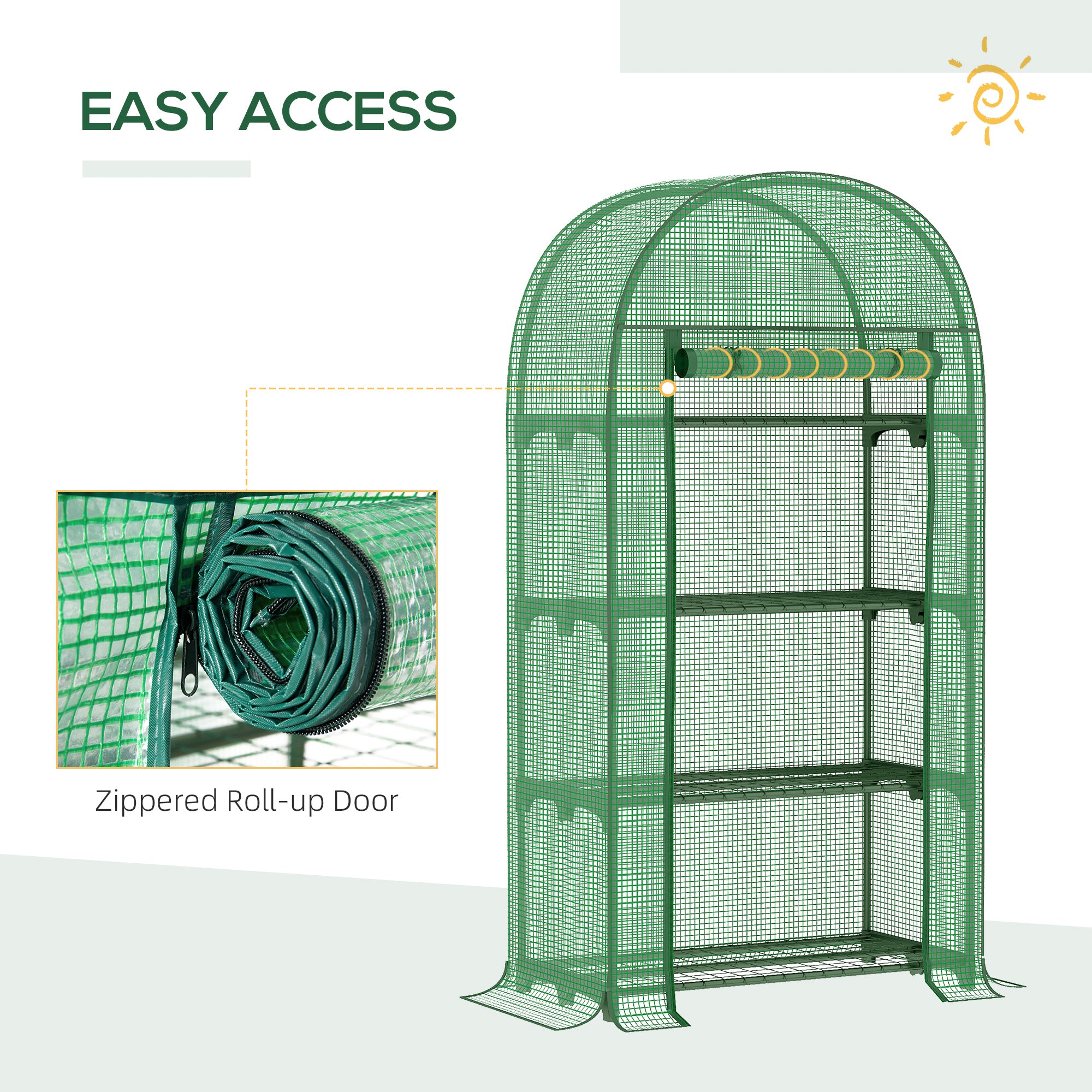 Outsunny 4 Tier Mini Greenhouse for Outdoor, Portable Gardening Plant Green House with Storage Shelf, Roll-Up Zipped Door, Metal Frame and PE Cover, 80 x 49 x 160cm, Green