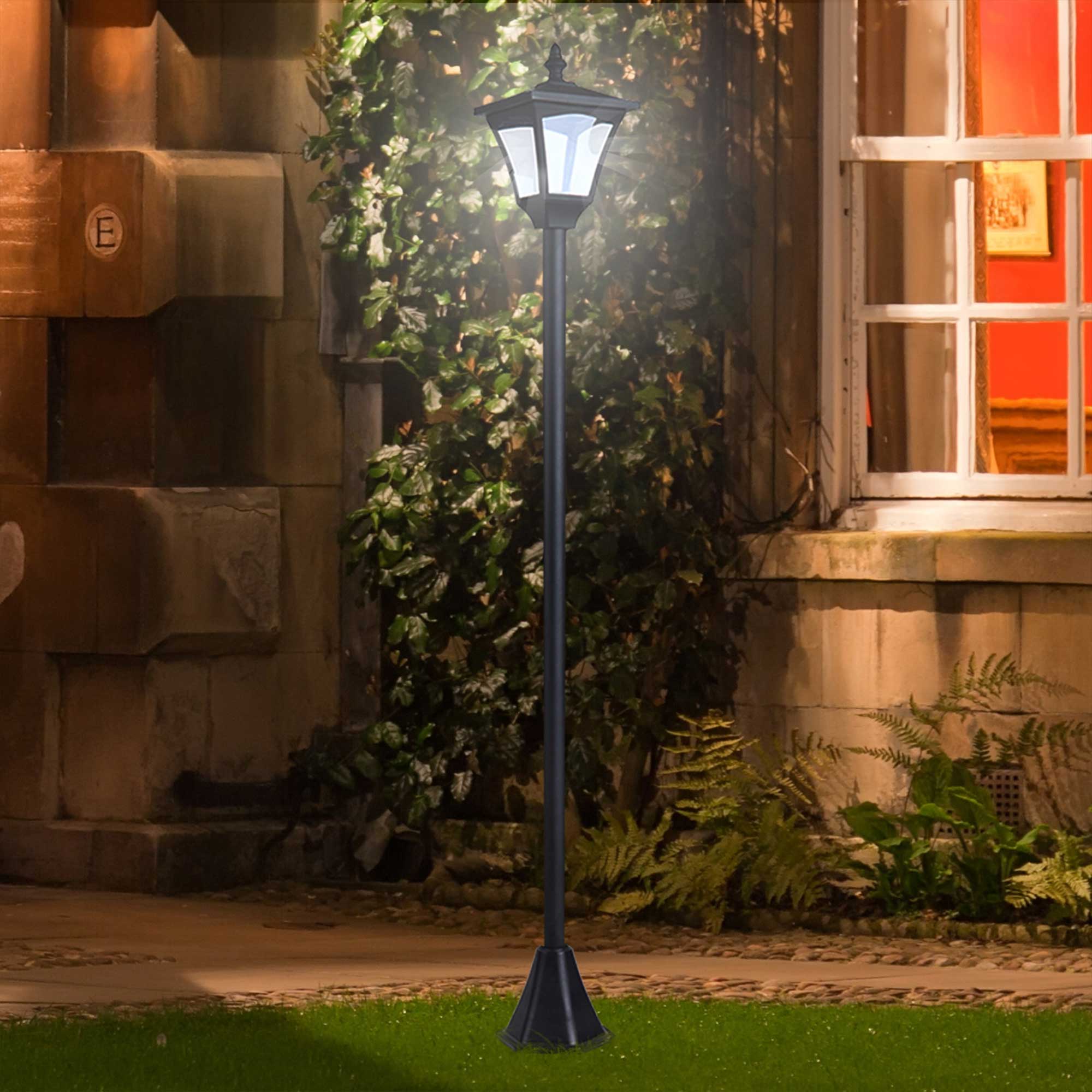 Outsunny Outdoor Garden Solar Post Lamp Photosensitive LED Lantern Bollard Pathway 1.2M Tall – Black