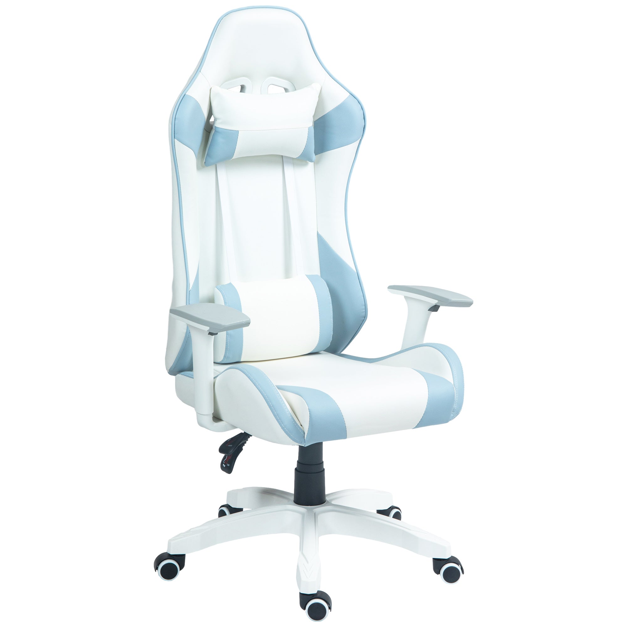 HOMCOM Faux Leather Colour Block Gaming Chair, with 135\'c2\'b0 Reclining Back - Blue/White