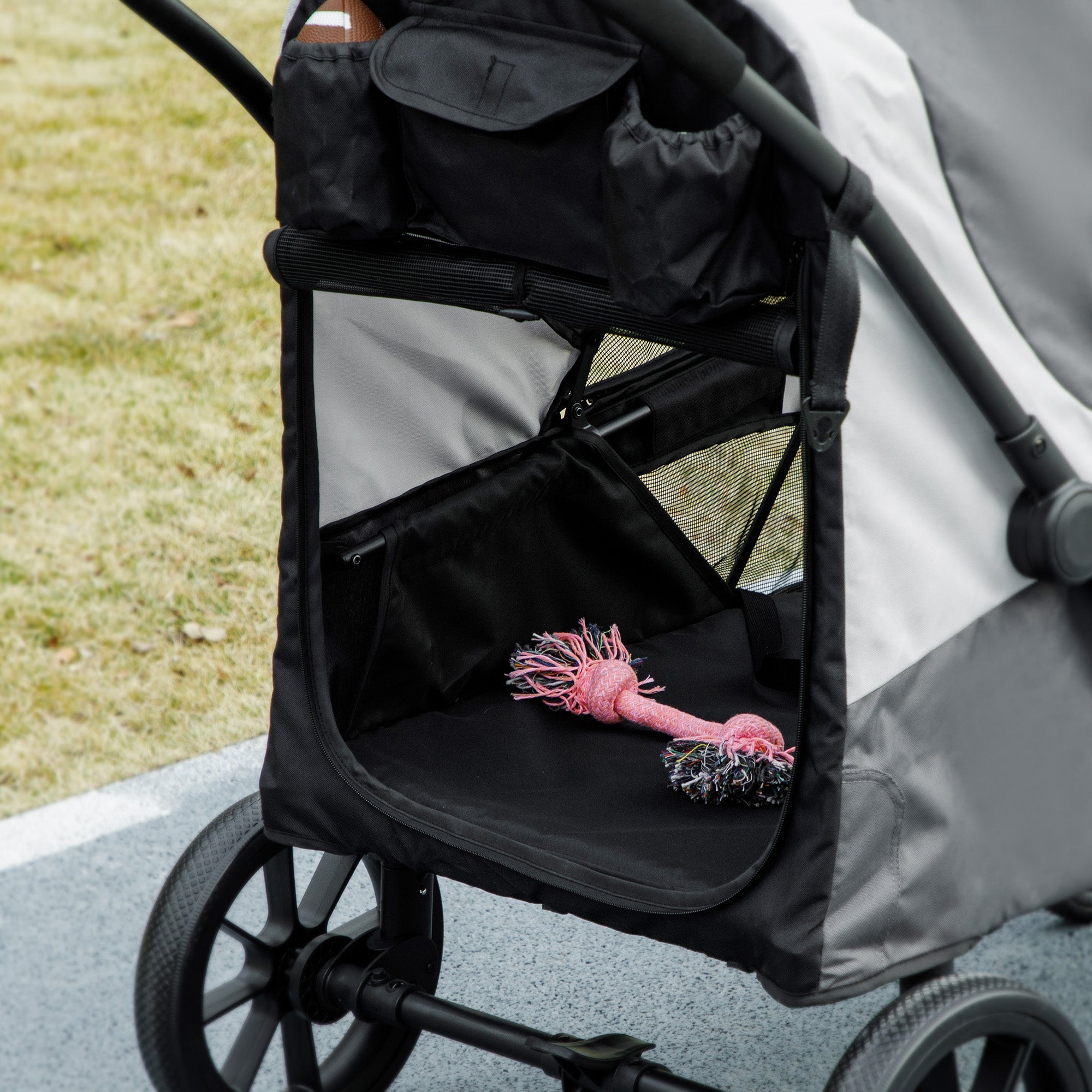 PawHut Easy Folding Pet Stroller for Large Dogs with 4 Big Wheels, Shock Absorb Frame, Safety Leashes, Brakes, Dark Grey