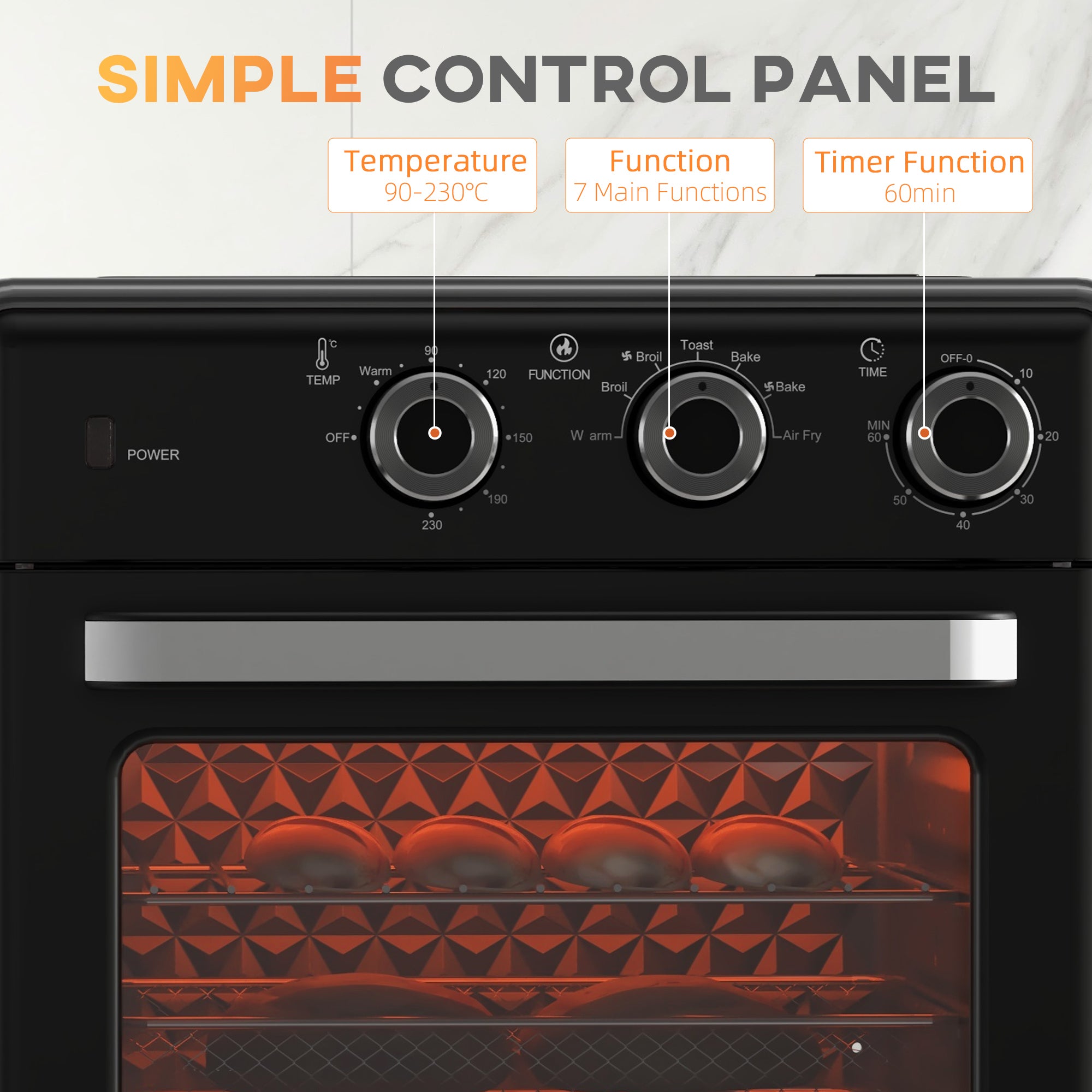 HOMCOM 20L 90-230\'e2\'84\'83 Mini Convection Oven, with Air Fry Function - Black