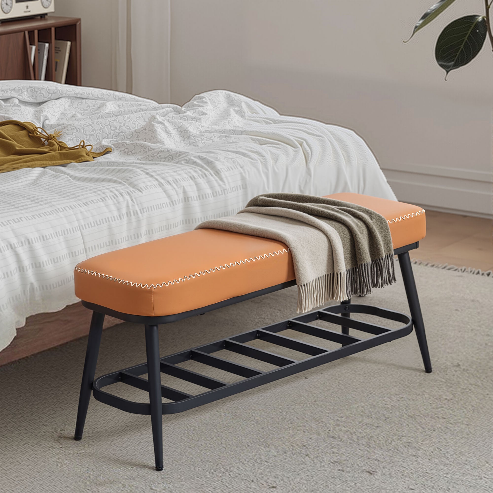 HOMCOM PU Leather Shoe Storage Bench - Brown