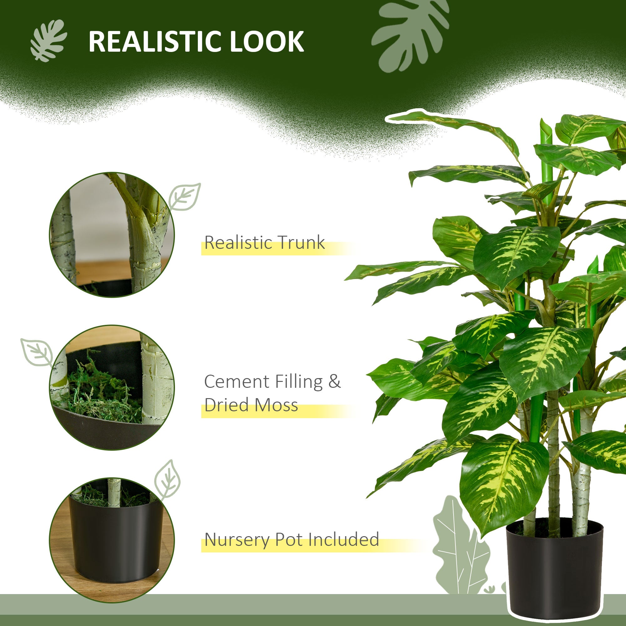 HOMCOM 2 PCs Artificial Evergreen Tree Fake Decorative Plant in Nursery Pot for Indoor Outdoor D\'c3\'a9cor, Green