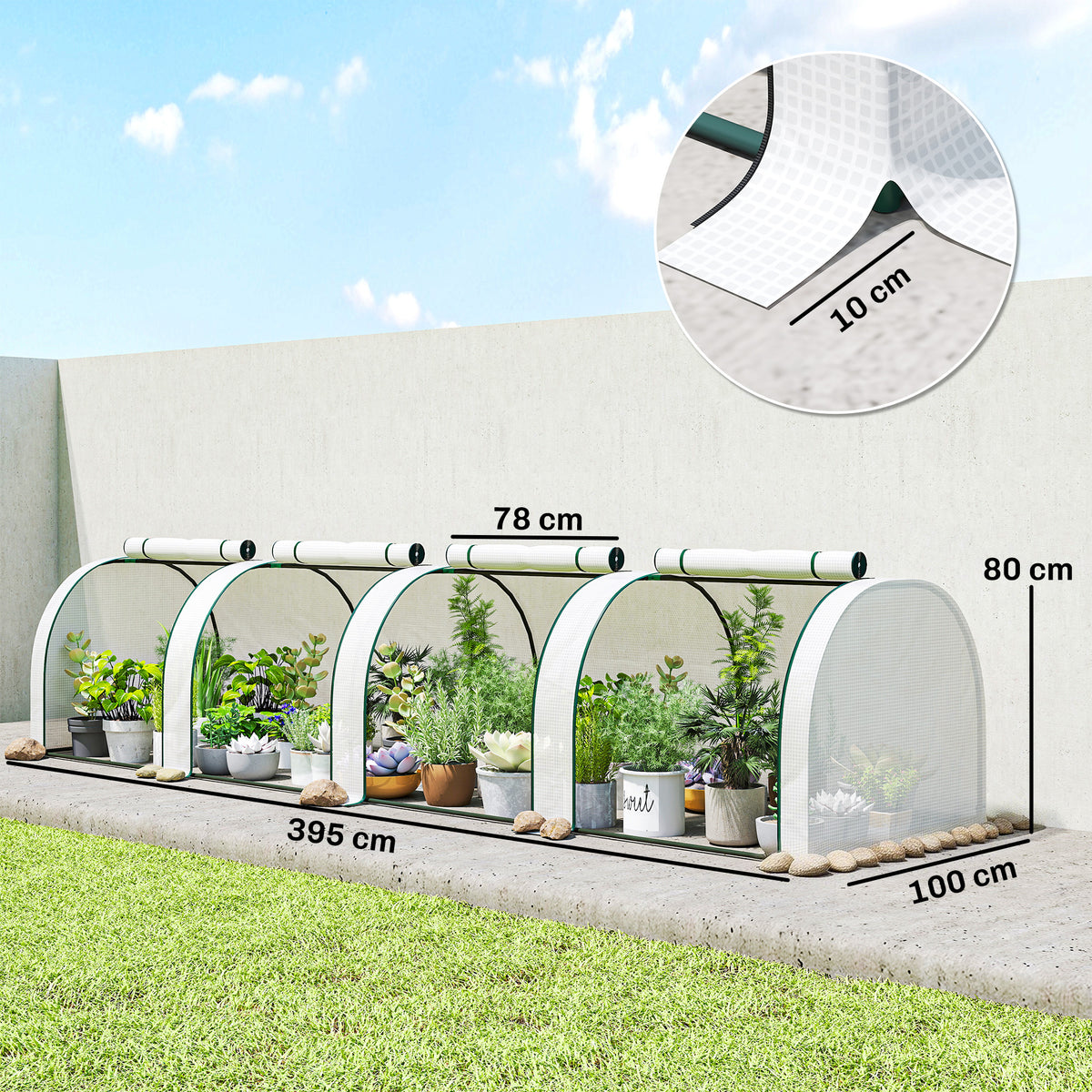 Outsunny 395 x 100 cm Low Tunnel Greenhouse - White