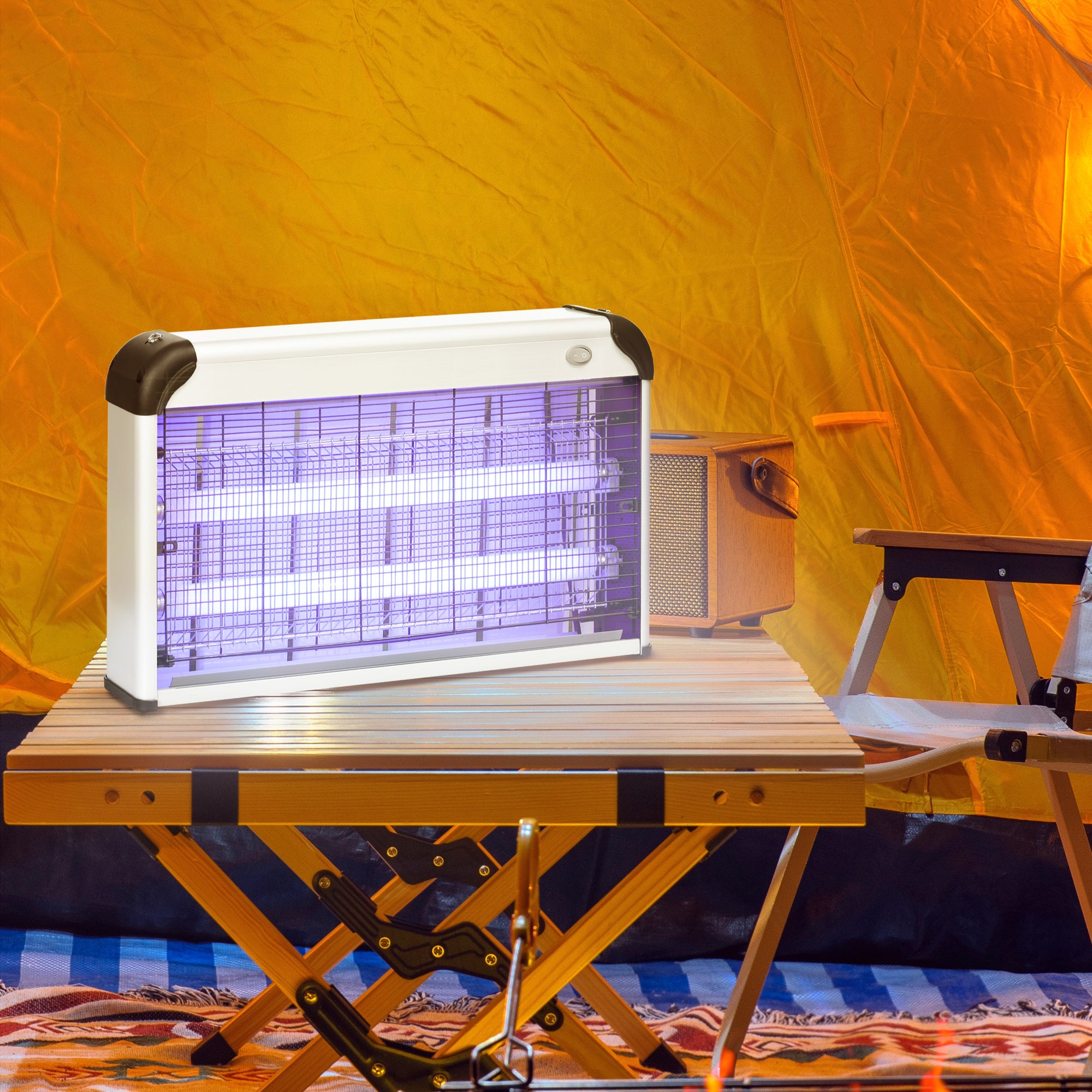 Outsunny Free Standing Wall Hanging 30W Electric Fly Mosquito Killer 60\'e3\'8e\'a1 Coverage Electric Fly Zapper, Bug Zapper, Insect Killer Silver