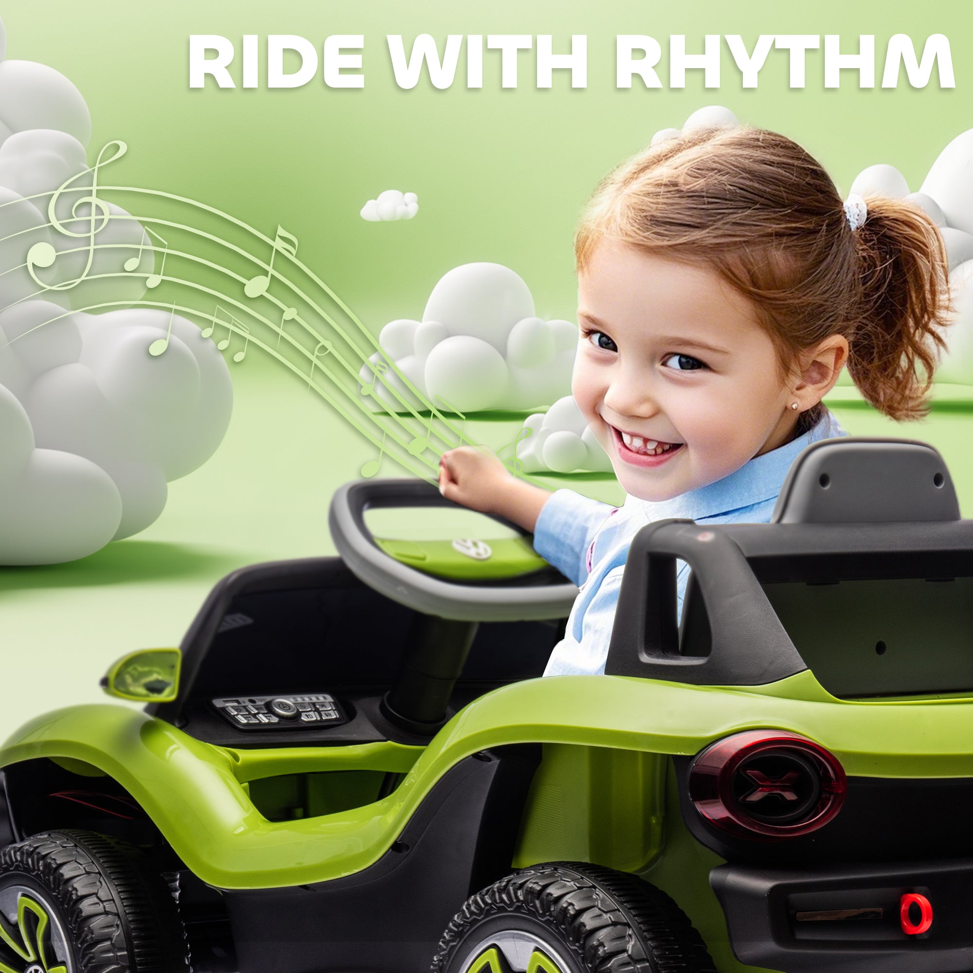 AIYAPLAY Volkswagen Licensed Kids Electric Car with Remote Control for Ages 3-6 Years, Green