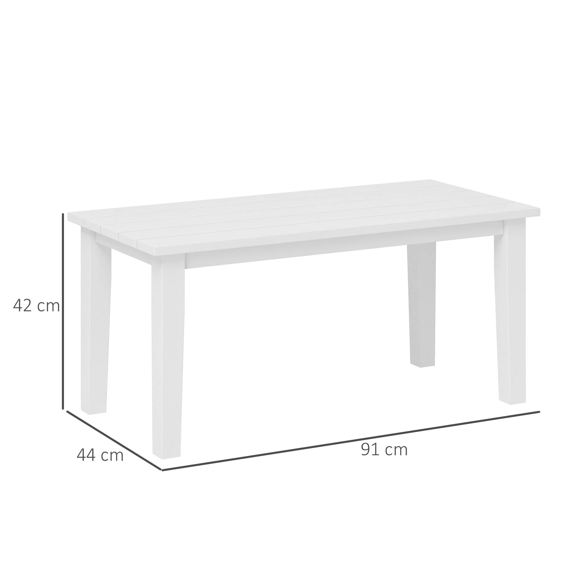 Outsunny Outdoor Garden Coffee Table, HDPE All-Weather Garden Table, Rectangular Outdoor Table with Slatted Tabletop for Patio, Balcony, 91 x 44 x 42 cm, White