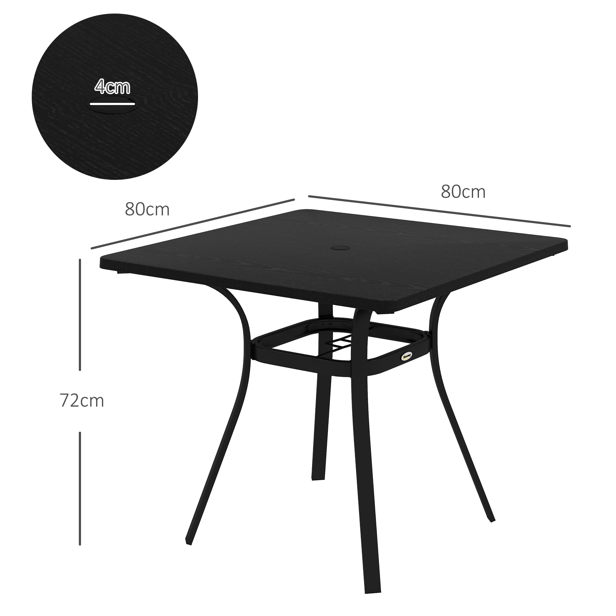 Outsunny Four-Seater Steel Garden Table, with \'ce\'a640mm Parasol Hole - Black