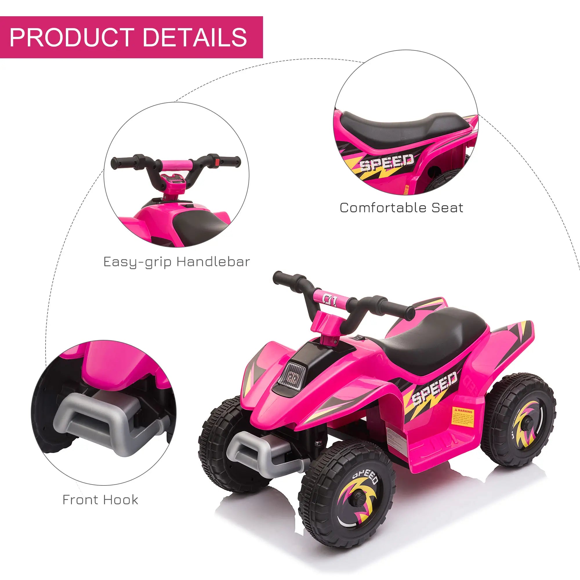 HOMCOM 6V Kids Electric Ride on Car ATV Toy Quad Bike Four Big Wheels w/ Forward Reverse Functions Toddlers for 18-36 Months Old
