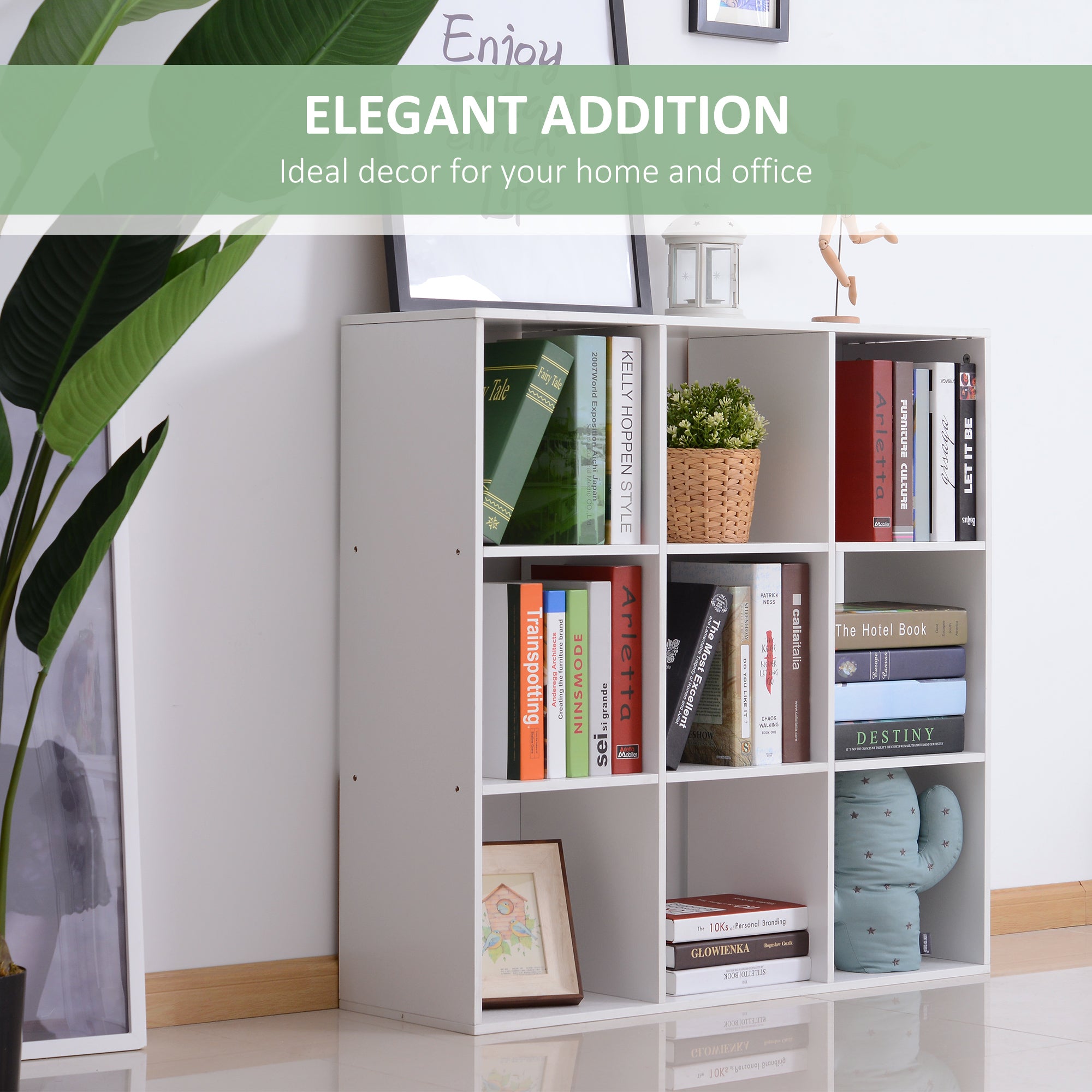 HOMCOM Wooden 9 Cube Storage Cabinet Unit 3 Tier Bookcase Shelves Organiser Rack Display - White