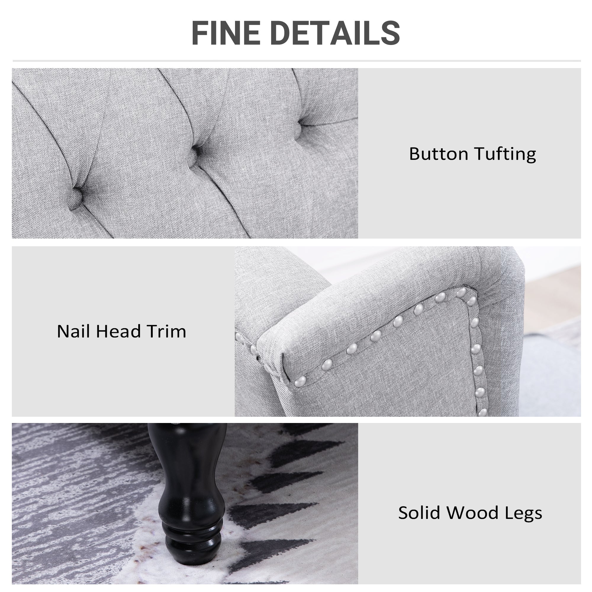 HOMCOM Recliner Armchair, Vintage Reclining Chair with Nail Head Trim, Wingback Chair with Button Tufted Back and Footrest, for Living Room, Light Grey