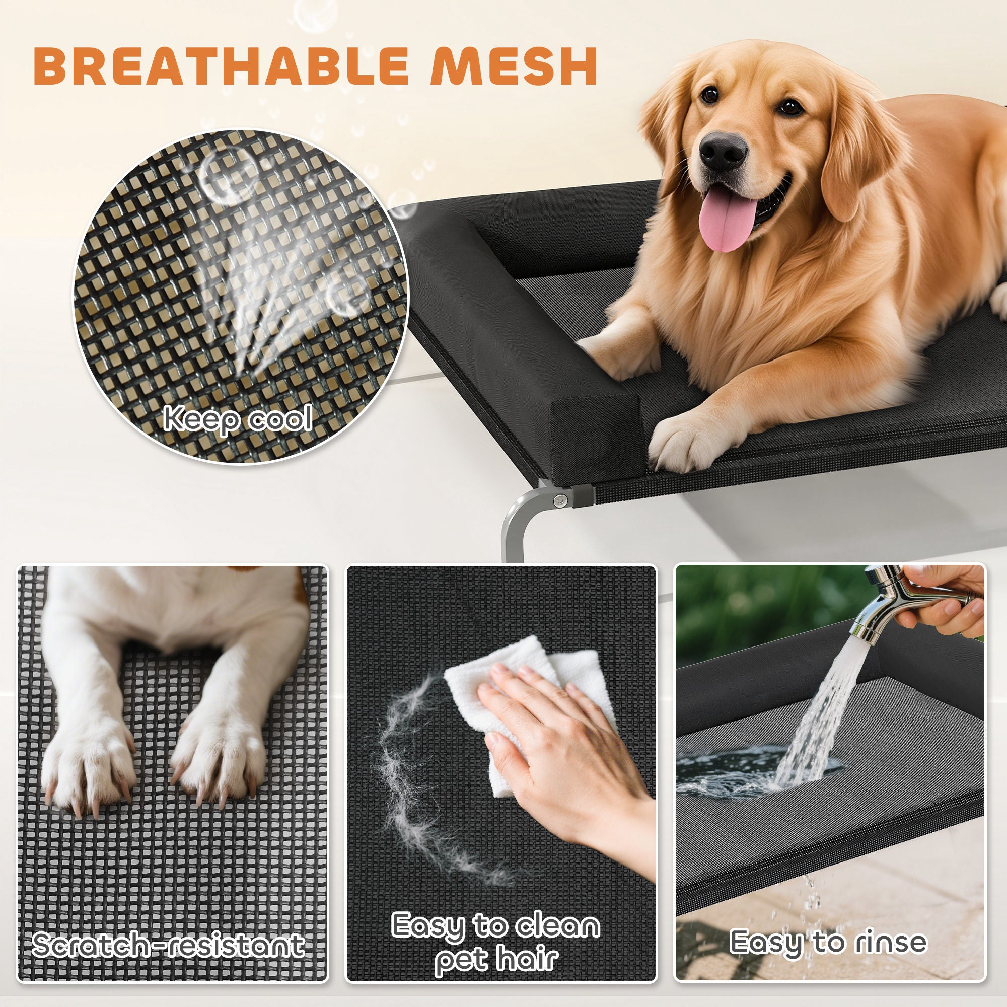 PawHut Elevated Dog Bed with Removable Bolsters, Raised Dog Bed for Large Breeds, Portable Indoor & Outdoor Pet Cots, Black