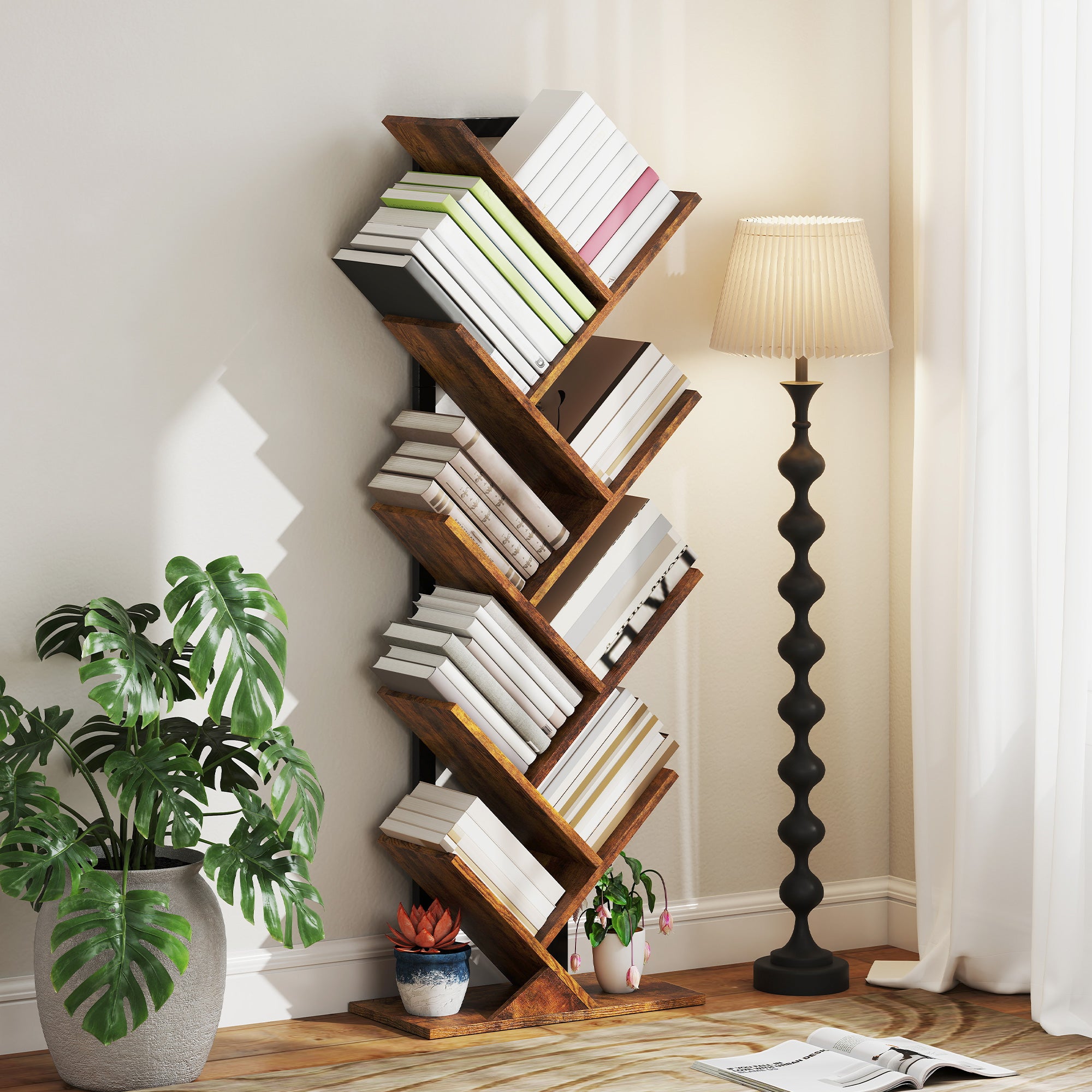 HOMCOM Eight-Section Tree Bookcase - Wood-Effect