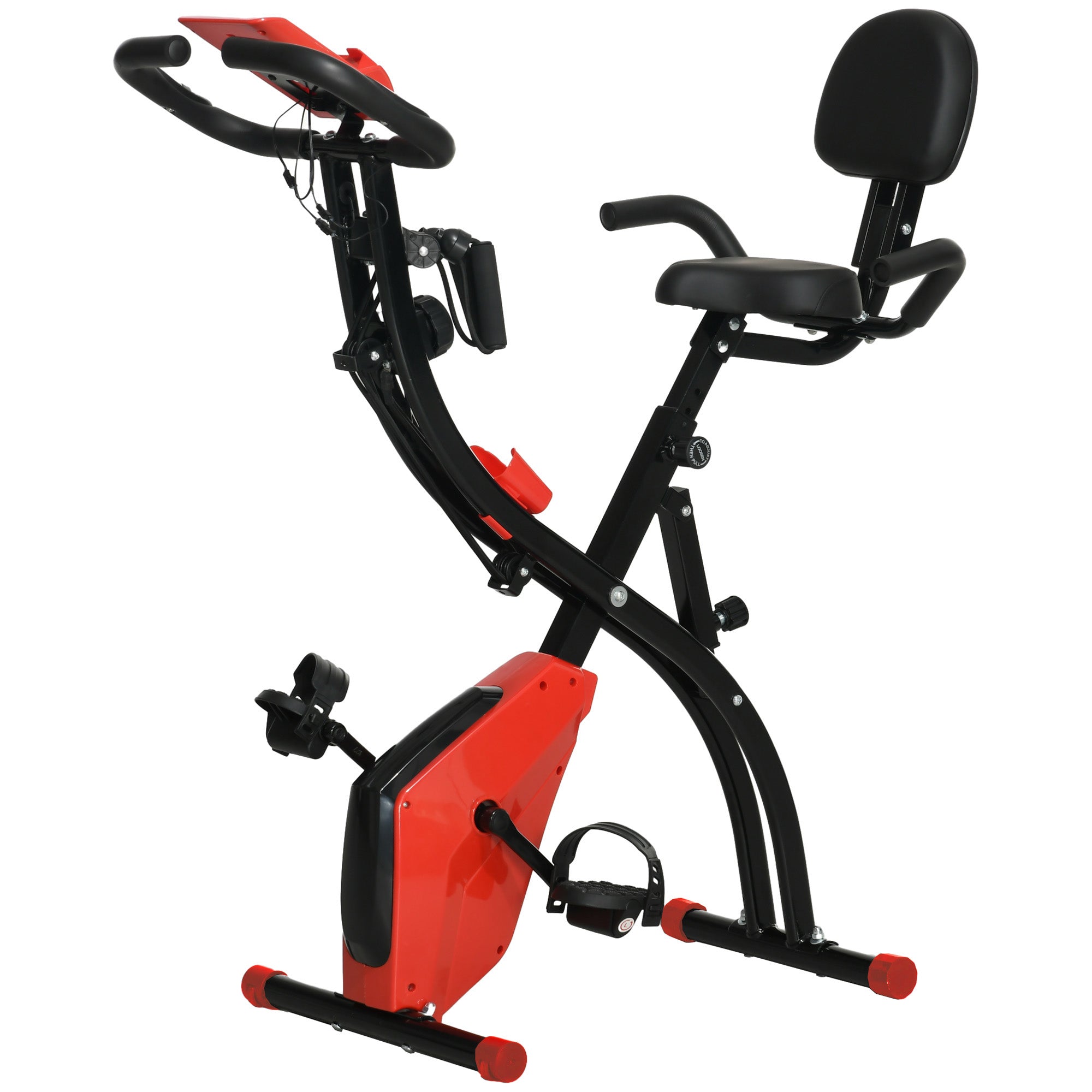 HOMCOM 2-in-1 Folding Exercise Bike with 8-Level Magnetic Resistance, Arm Resistance Band, Pulse Sensor, Red