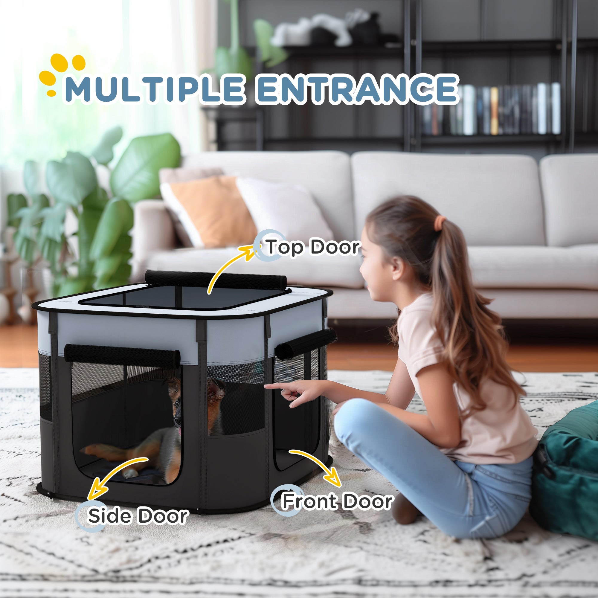 PawHut Foldable Dog Pen with Storage Bag for Indoor/Outdoor Use, Portable Pet playpen, with Ground Stakes - Grey