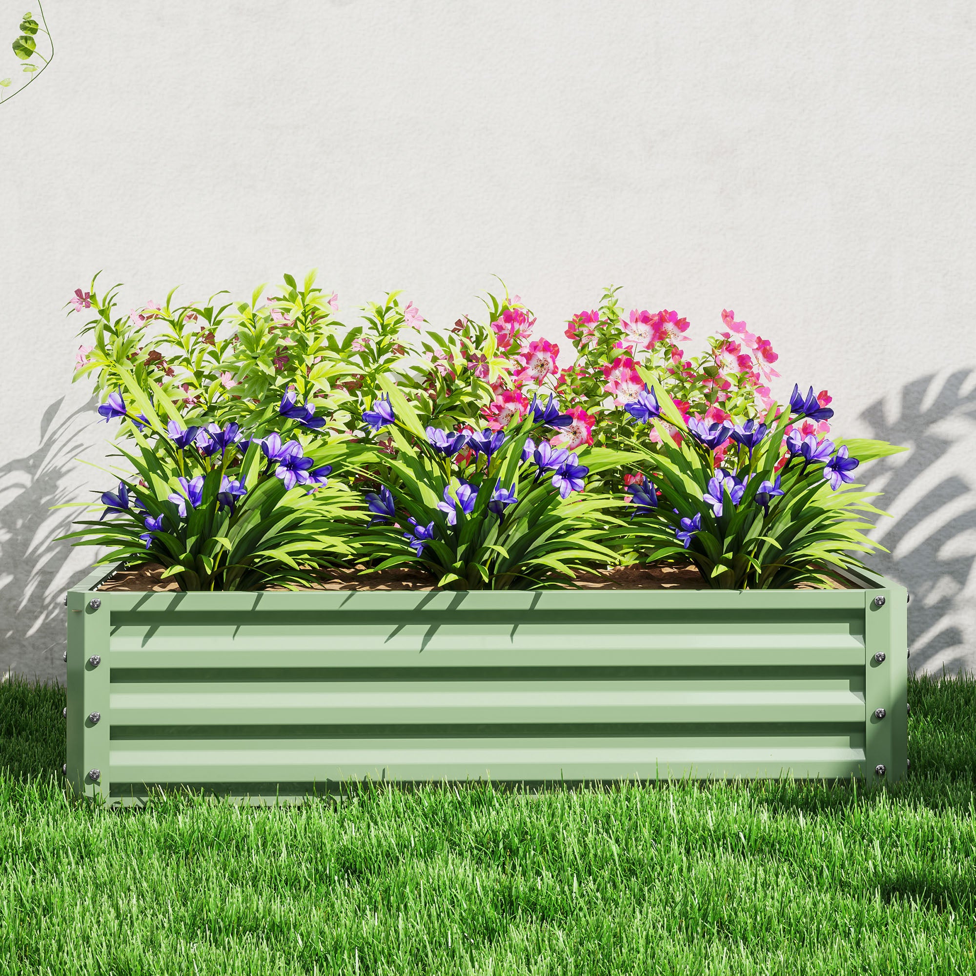 Outsunny Square Raised Garden Bed Box with Weatherized Steel Frame for Vegetables, Flowers, & Herbs, 120 x 120 x 30cm, Light Green