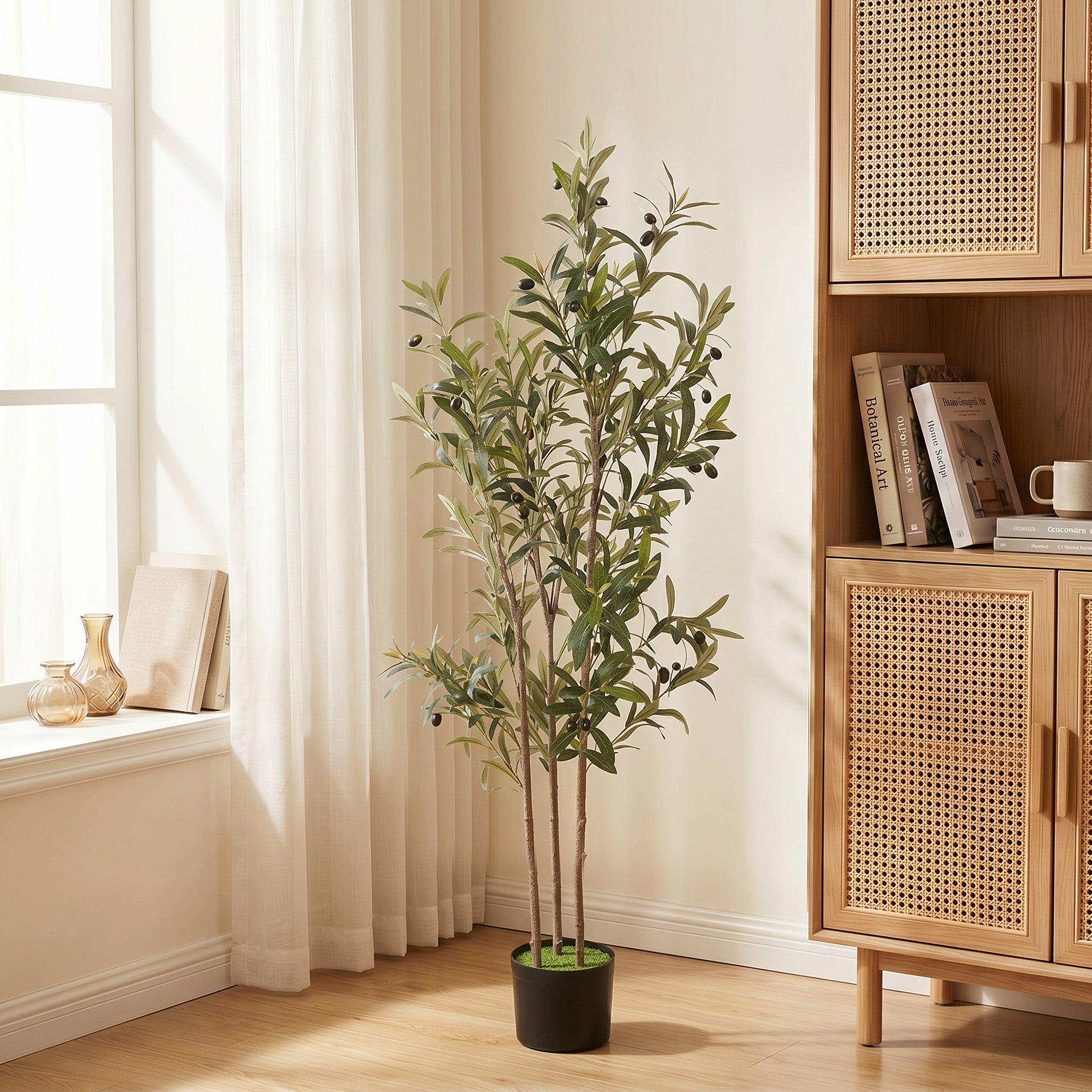 HOMCOM Decorative Artificial Plant, 148 cm Silk Olive Tree with 553 Leaves in Cement Pot, Fake Plant