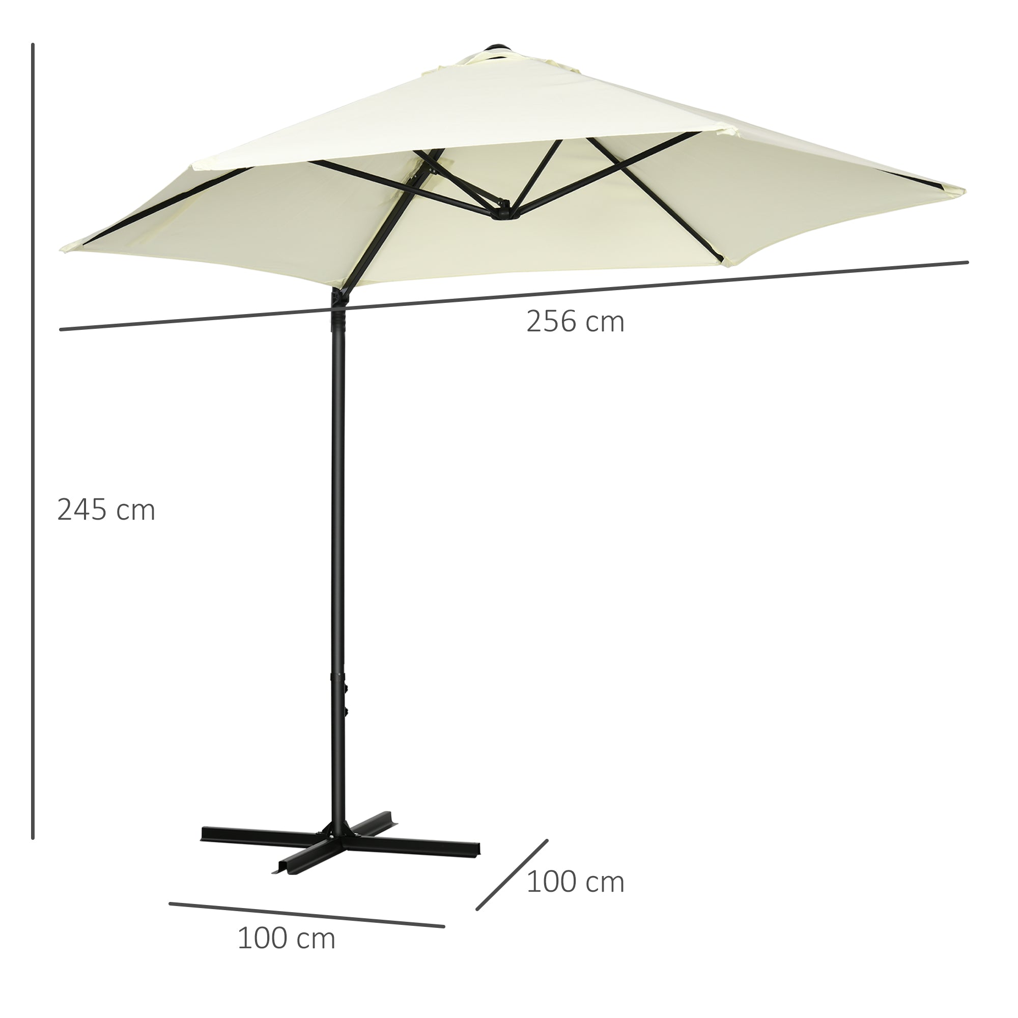 Outsunny 2.5M Garden Cantilever Parasol, Offset Roma Patio Umbrella Hanging Sun Shade Canopy Shelter with 360\'c2\'b0 Rotation and Cross Base, Beige
