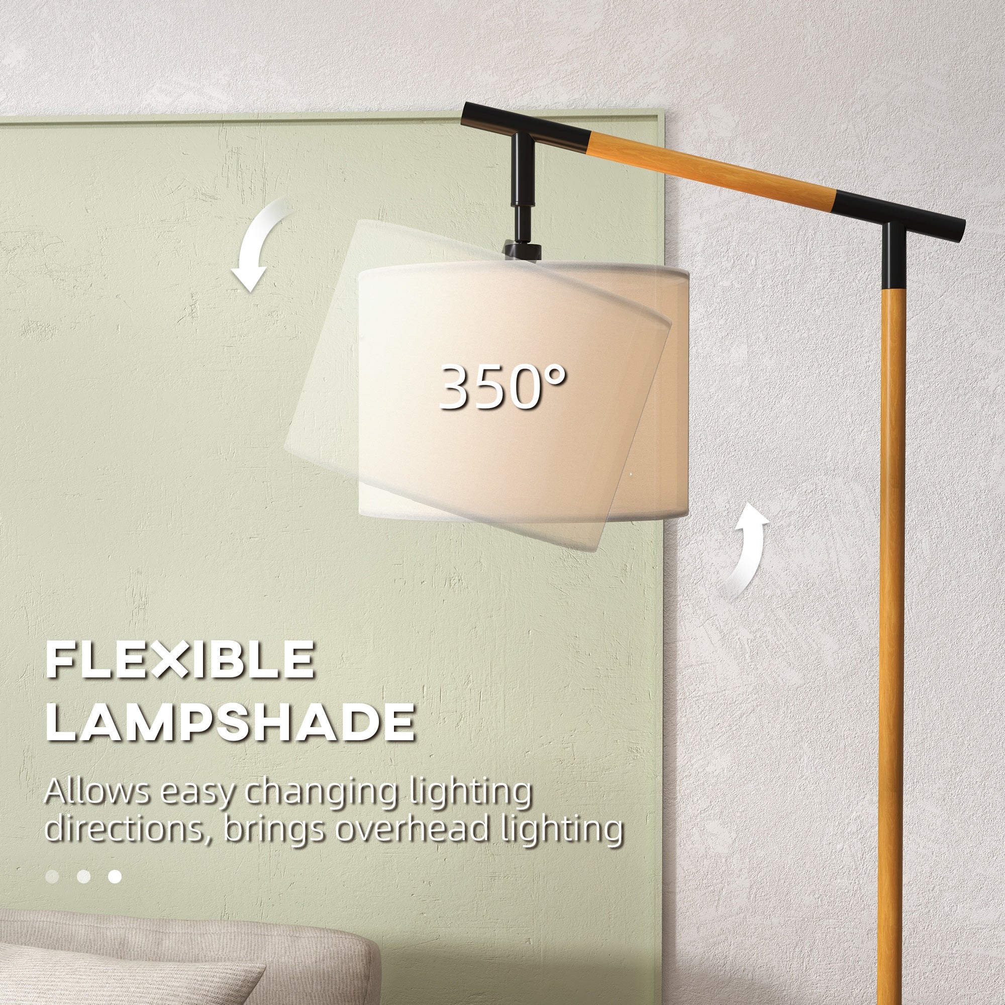 HOMCOM Metal Frame Floor Lamp with 350\'c2\'b0 Rotating Lampshade, for Living Room and Bedroom, LED Bulb Included, Brown