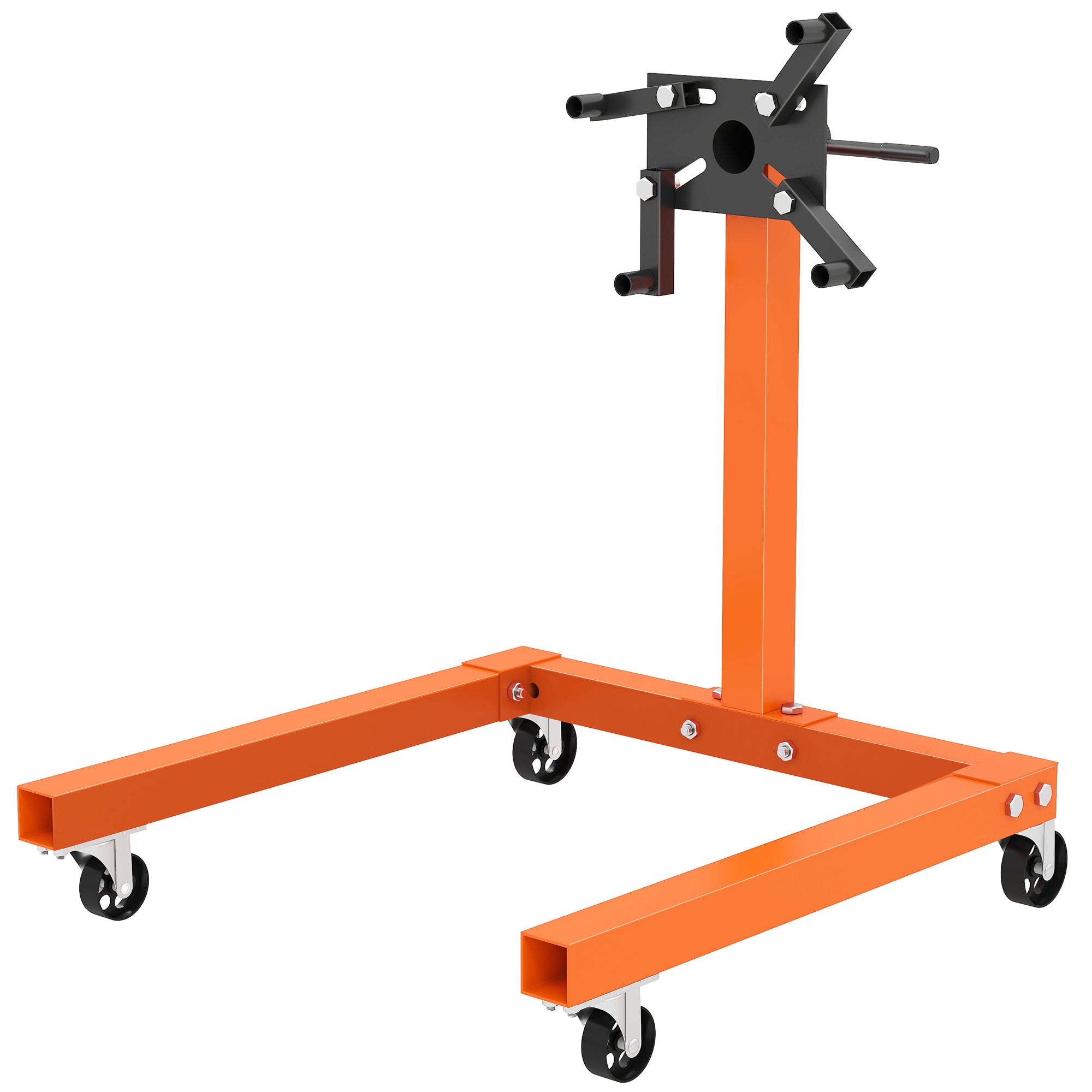 HOMCOM Engine Stand, 570 kg Rotating Engine Stand with 360 Degree Adjustable Head, 4 Mounting Arms, Heavy Duty Steel Support, Universal Wheels for Garage Workshop Auto Repair, Orange
