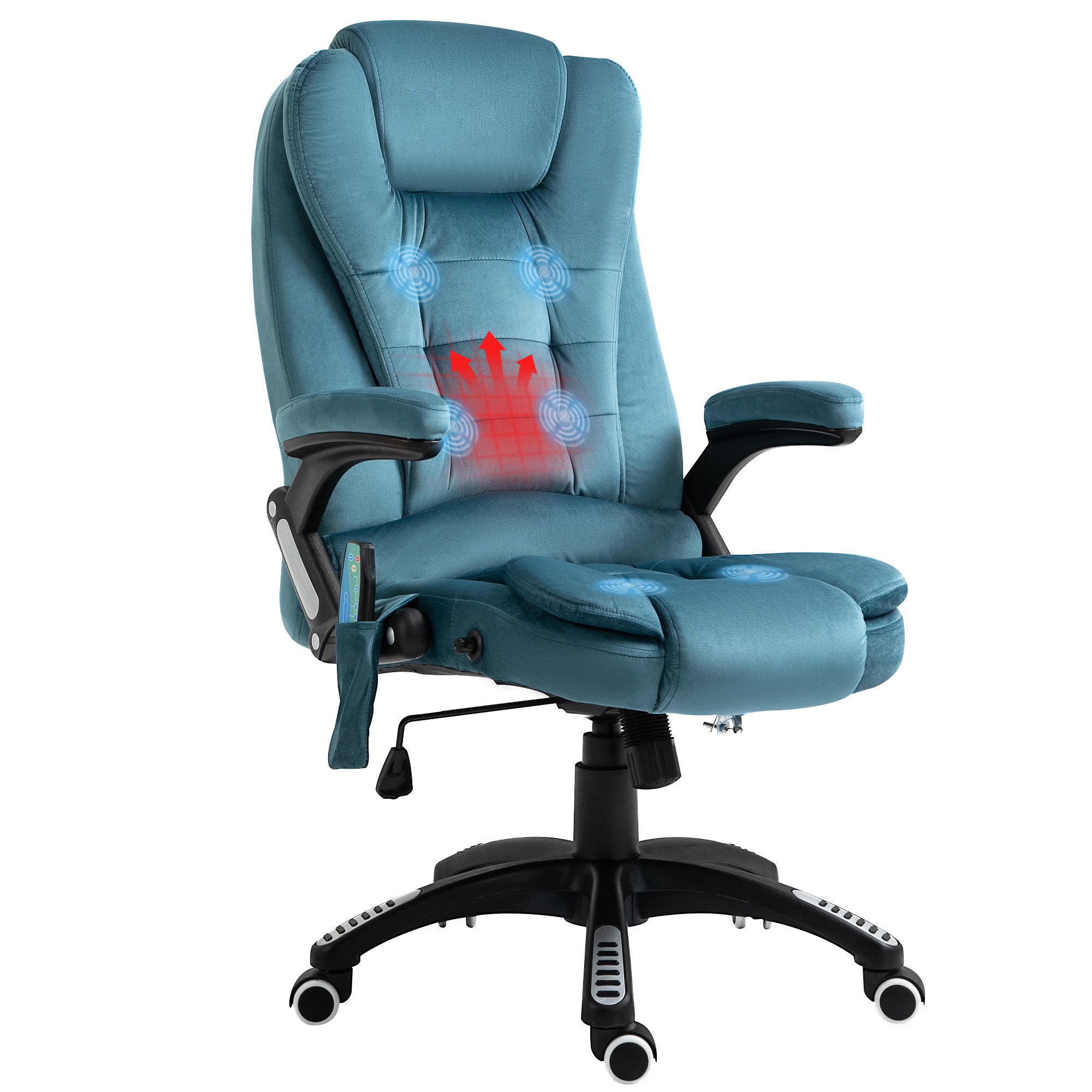 Vinsetto Massage Recliner Chair Heated Office Chair with Six Massage Points Velvet-Feel Fabric 360\'c2\'b0 Swivel Wheels Blue