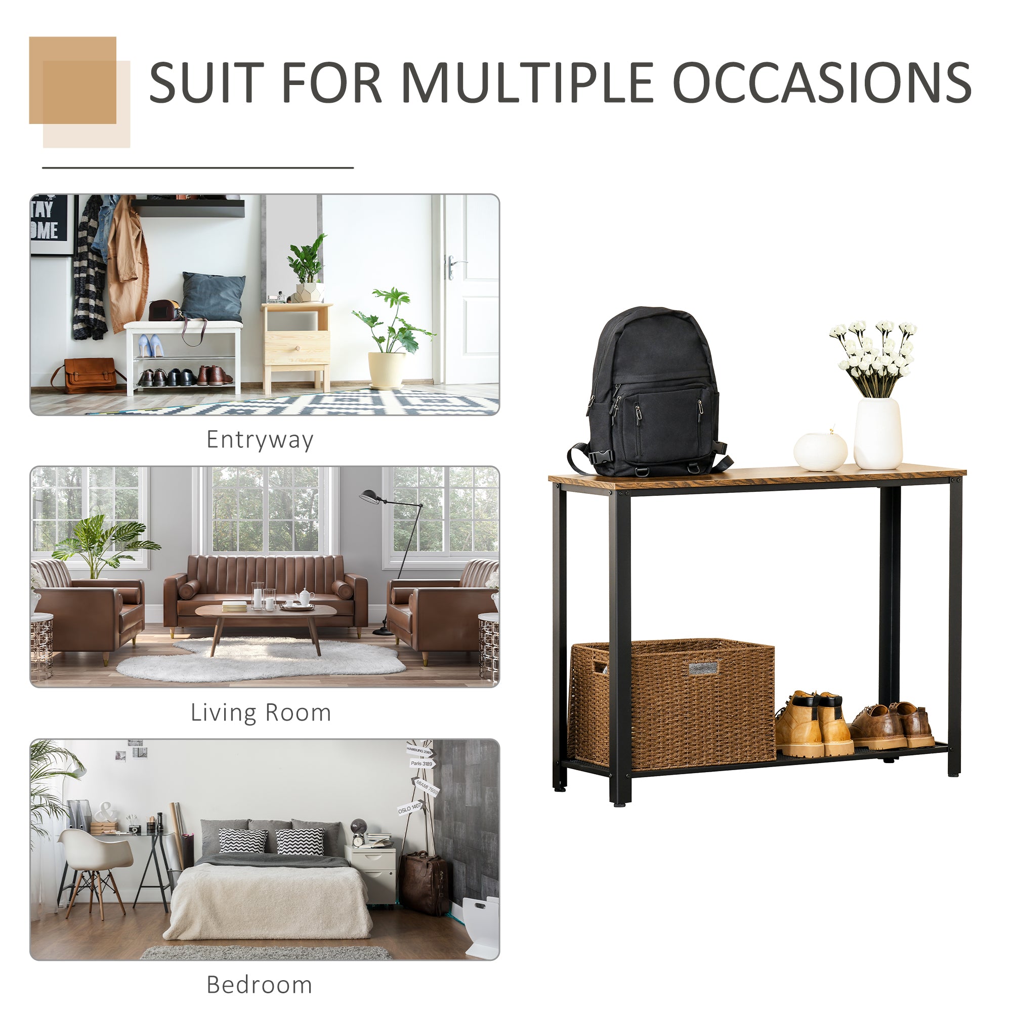 HOMCOM Industrial Console Table,Entryway Table w/Bottom Mesh Shelf Metal Frame Vintage Sofa Table for Hallway, Living Room, Rustic Brown