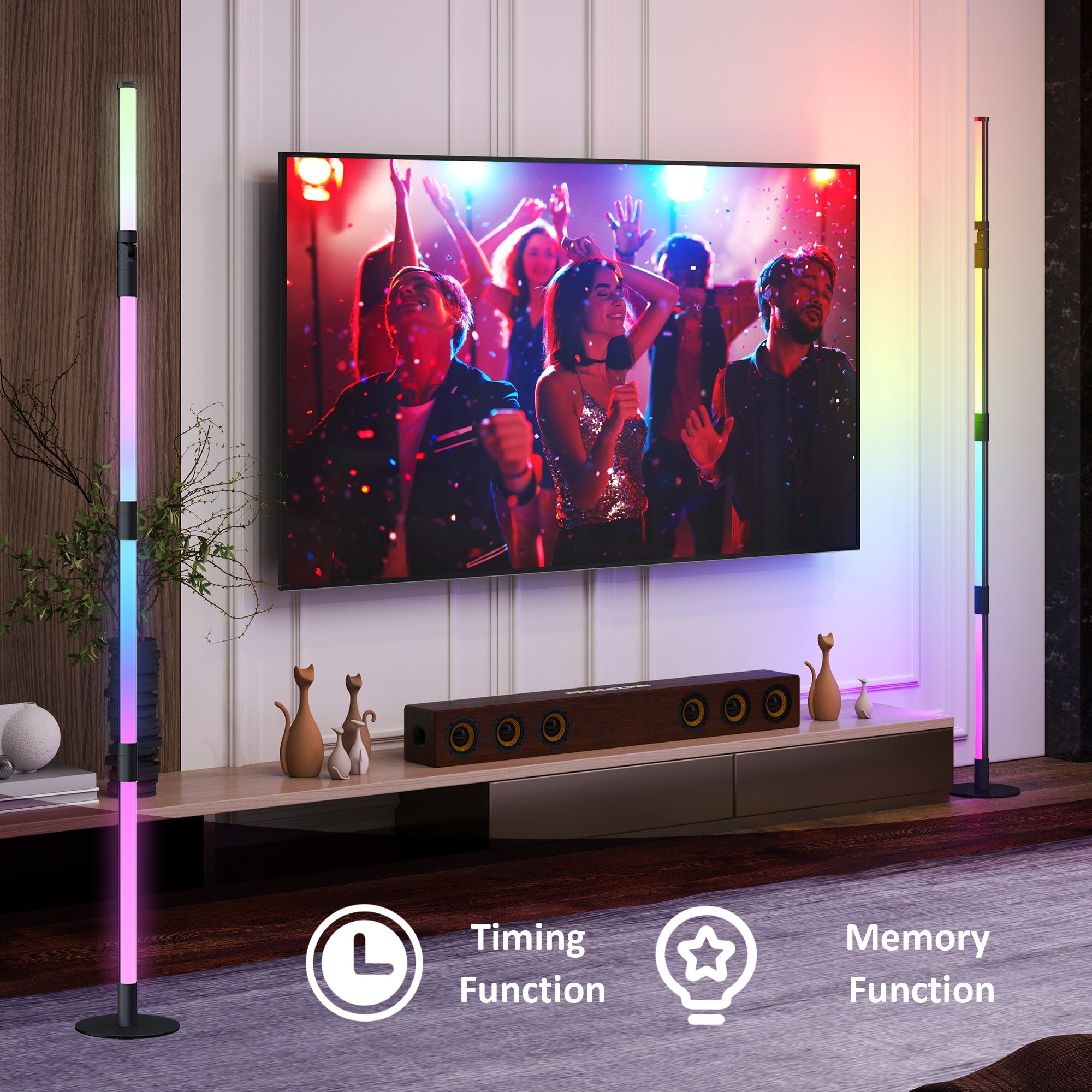 HOMCOM LED Floor Lamp, 360\'c2\'b0 RGB Detachable Corner Floor Lamp with App & Remote Control, Colour Changing Standing Lamp with Music Sync & Timing, for Living Room, Game Room, Dark Grey