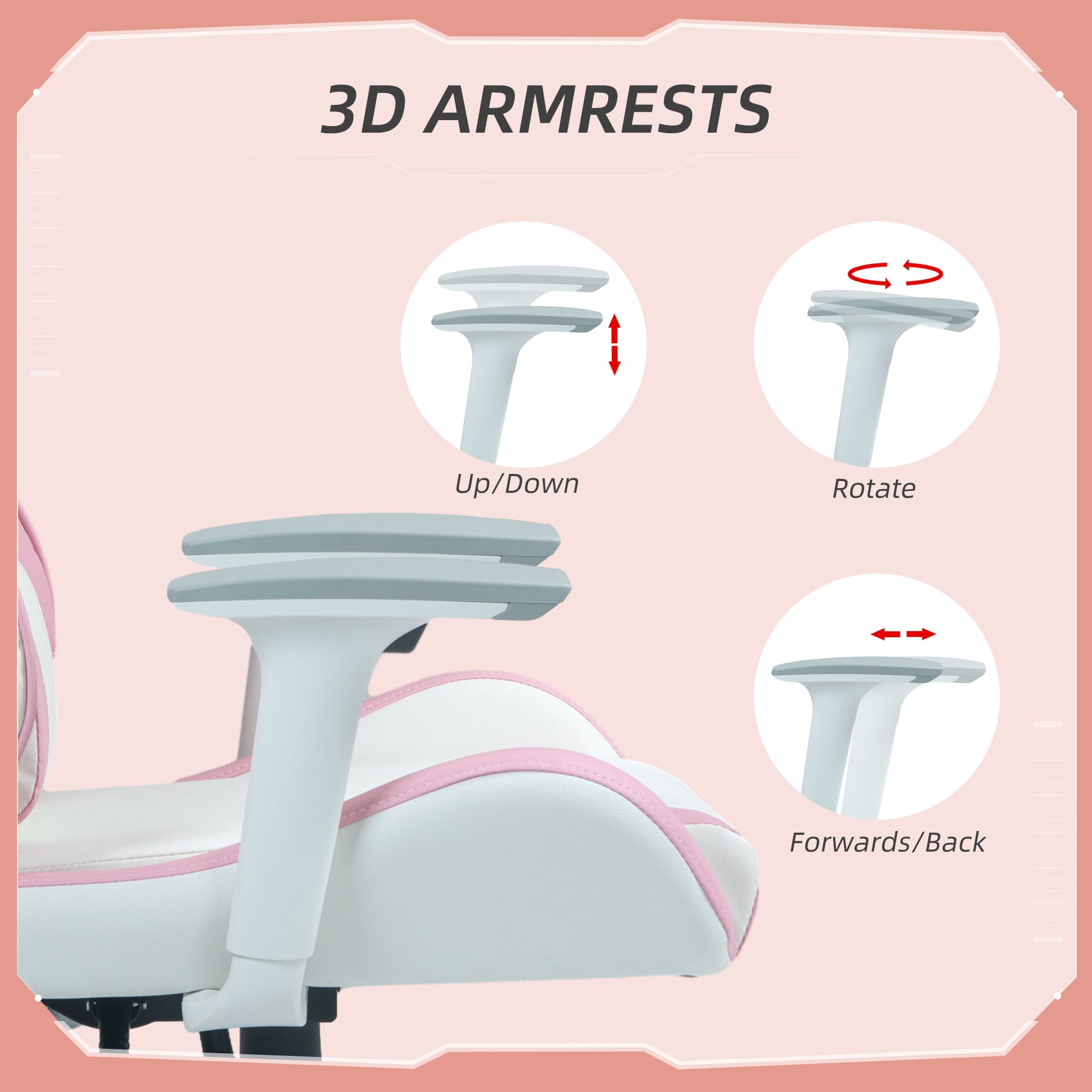HOMCOM Faux Leather Colour Block Gaming Chair, with 135\'c2\'b0 Reclining Back - Pink/White