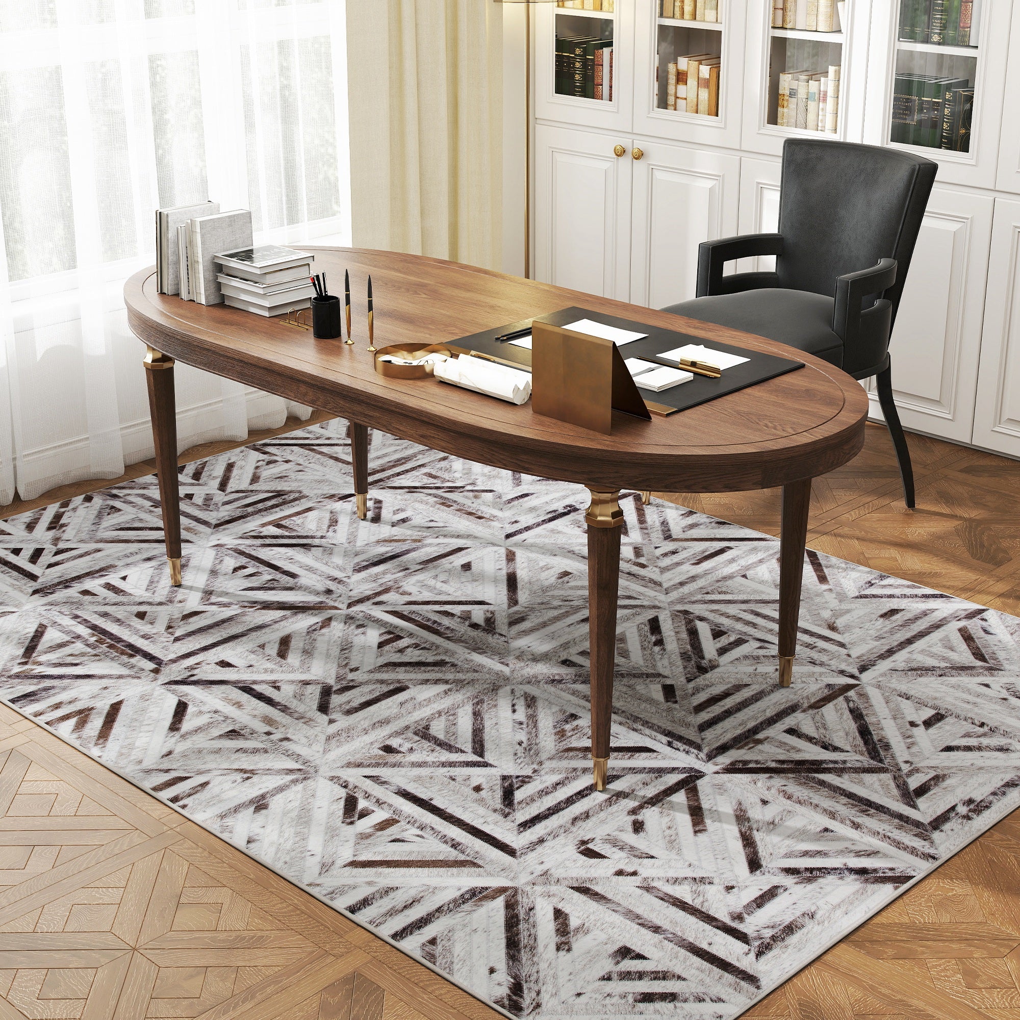 HOMCOM Modern Area Rug, Triangle Pattern Non-Slip Washable Rug, Chenille Floor Carpet for Living Room, Bedroom, Dining Room, Home Office, 230 x 160 cm, Brown