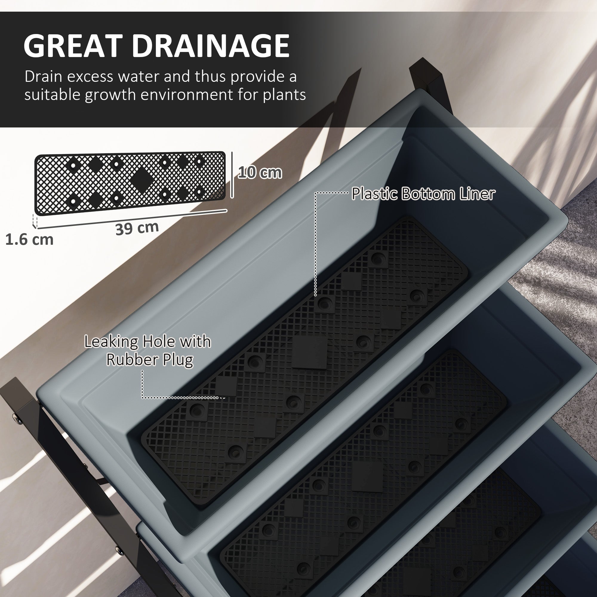 Outsunny 5-Tier Raised Garden Bed, Vertical Ladder Plant Stand with 5 Removable Boxes, Drainage Holes and Plugs, Indoor Outdoor Elevated Flower Herb Growing Box for Garden Patio Balcony, Grey