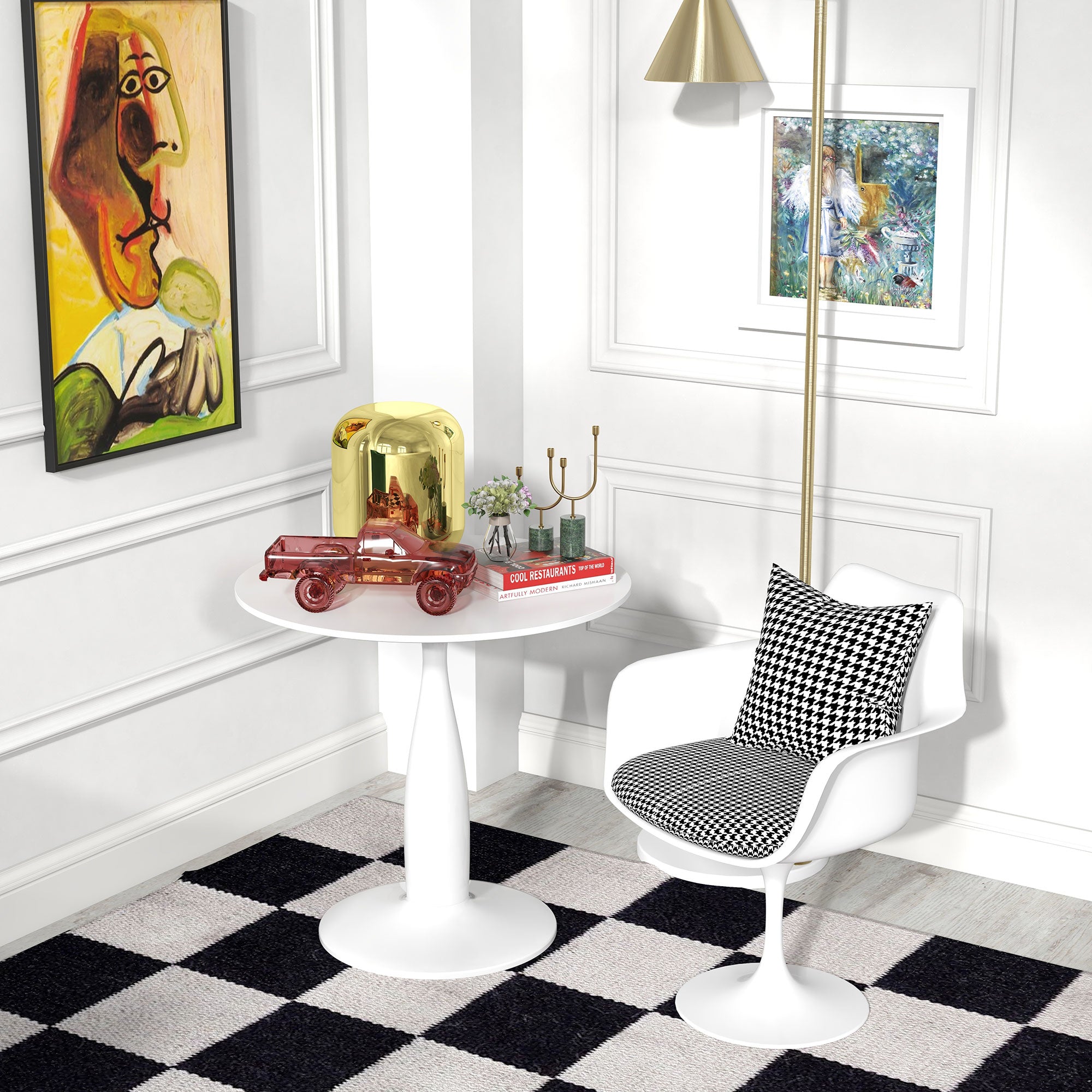 HOMCOM Round Dining Table, Modern Dining Room Table with Steel Base, Non-slip Foot Pad, Space Saving Small Dining Table