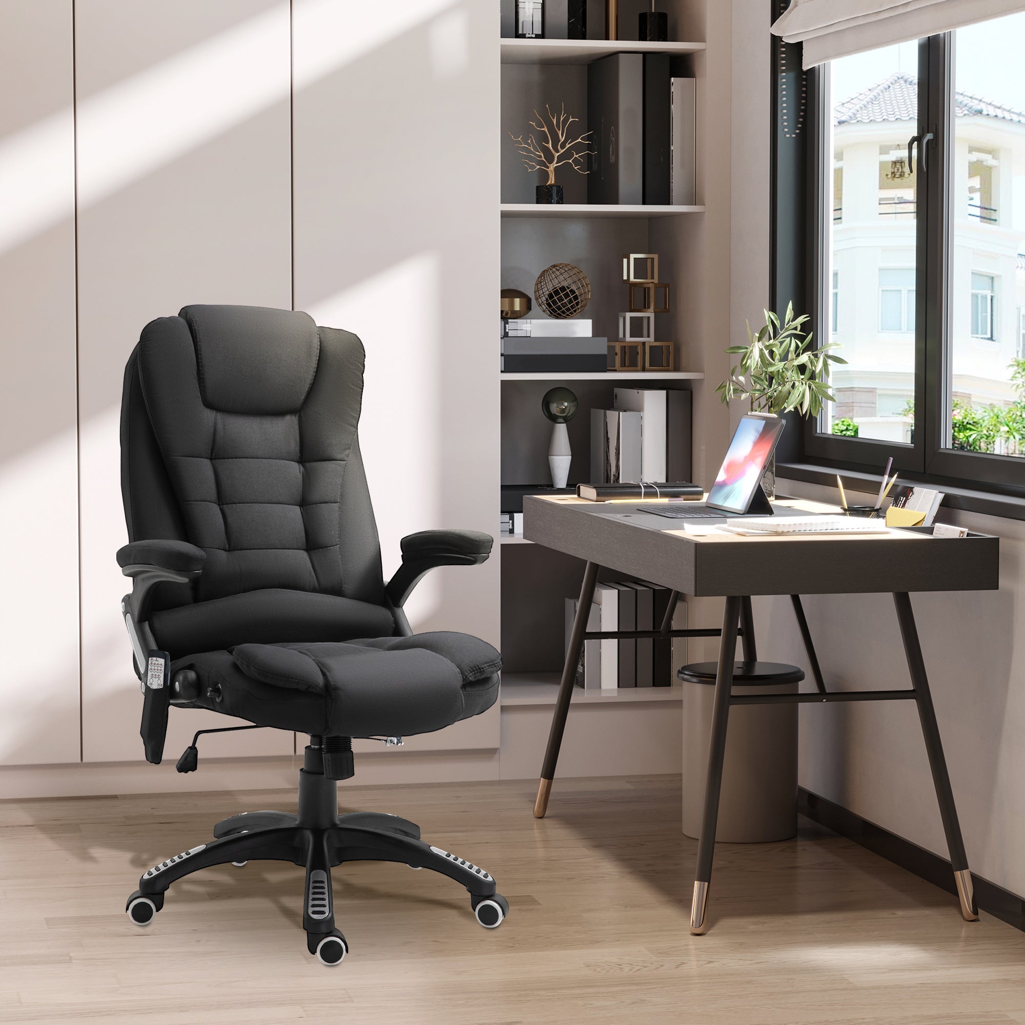 Vinsetto Massage Recliner Chair Heated Office Chair with Six Massage Points Linen-Feel Fabric 360\'c2\'b0 Swivel Wheels Black