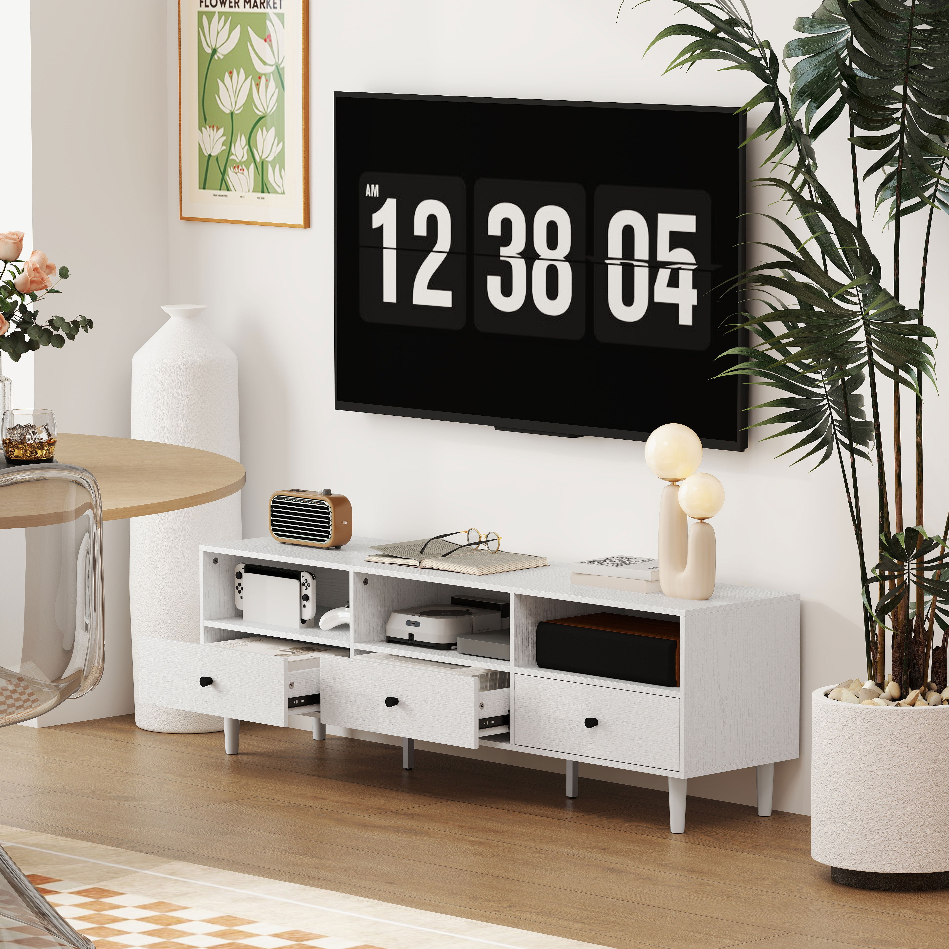 HOMCOM Multi-Storage Minimal TV Stand - White